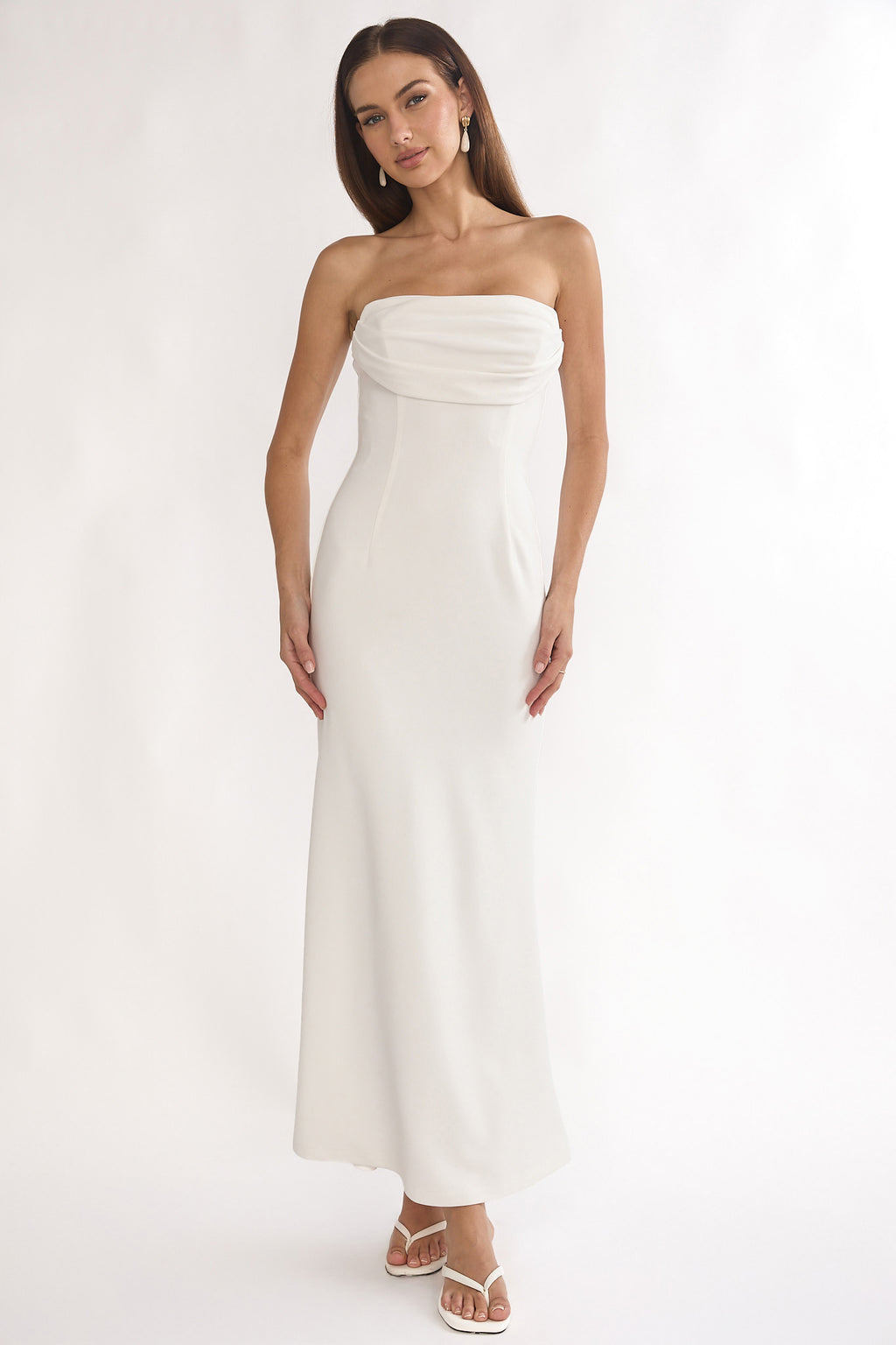 Well Versed Strapless Pleat Bust Maxi Dress White by Selfie Leslie Australia
