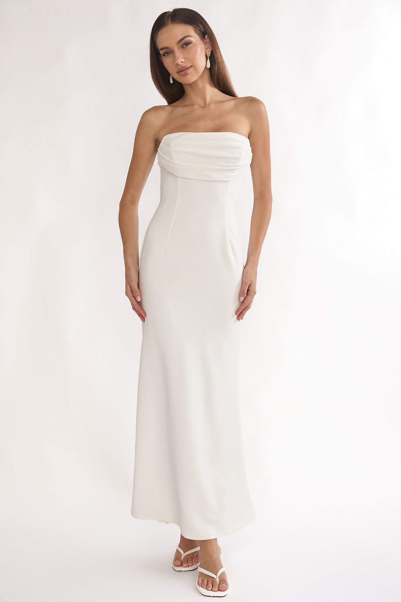Well Versed Strapless Pleat Bust Maxi Dress White by Selfie Leslie Australia
