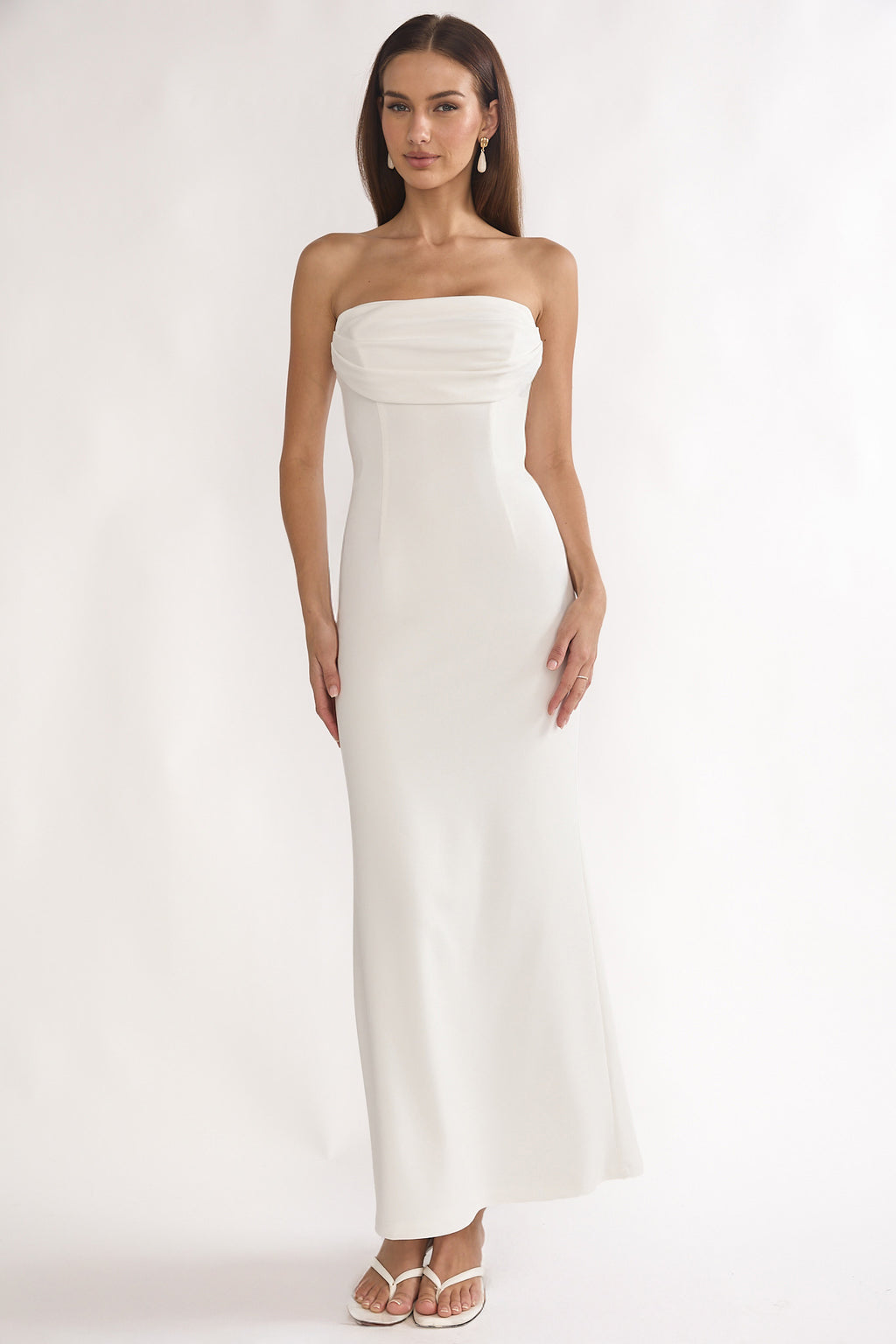 Well Versed Strapless Pleat Bust Maxi Dress White by Selfie Leslie Australia