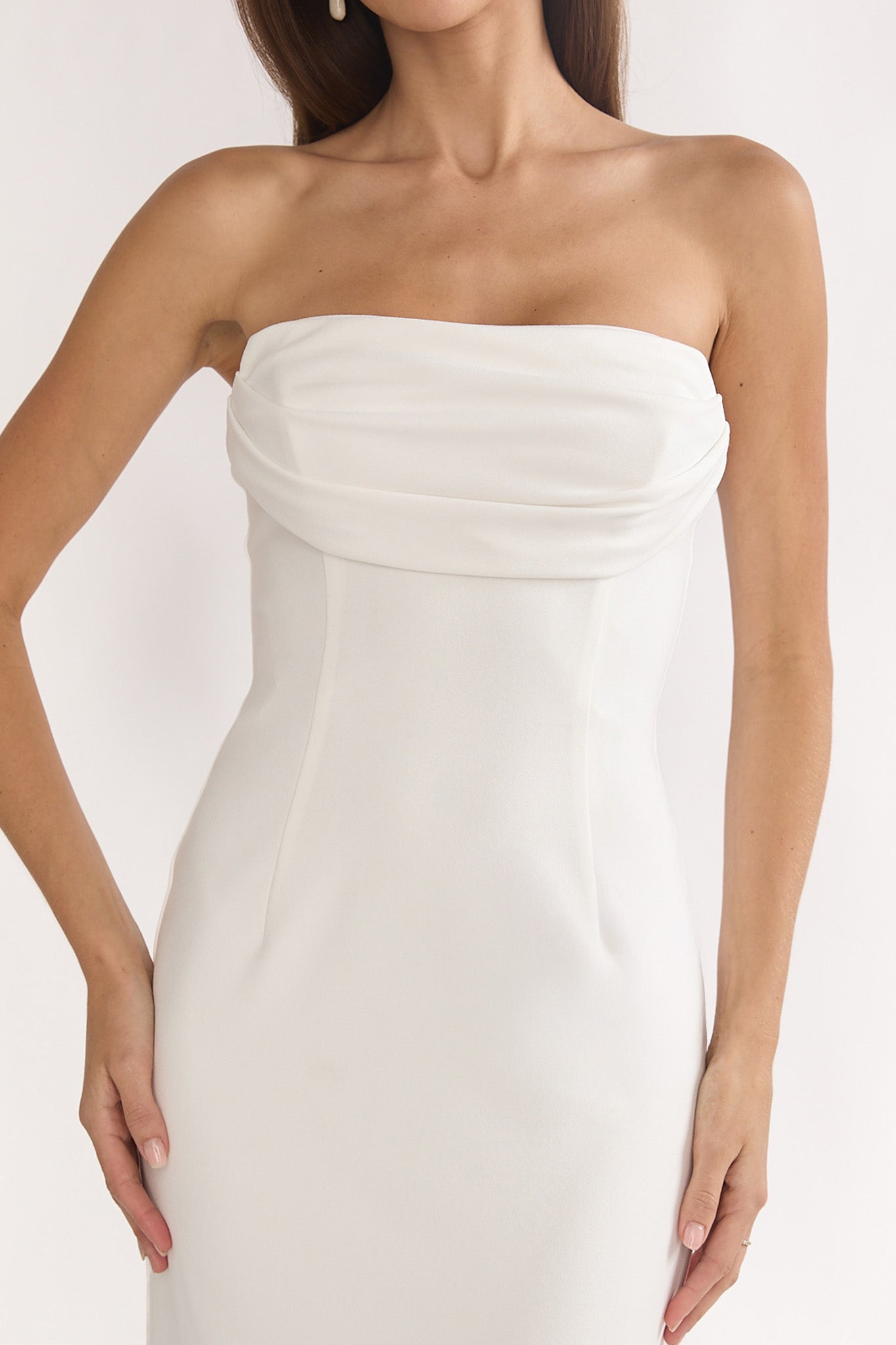 Well Versed Strapless Pleat Bust Maxi Dress White by Selfie Leslie Australia