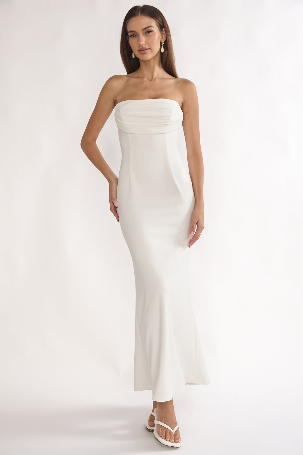 Well Versed Strapless Pleat Bust Maxi Dress White by Selfie Leslie Australia