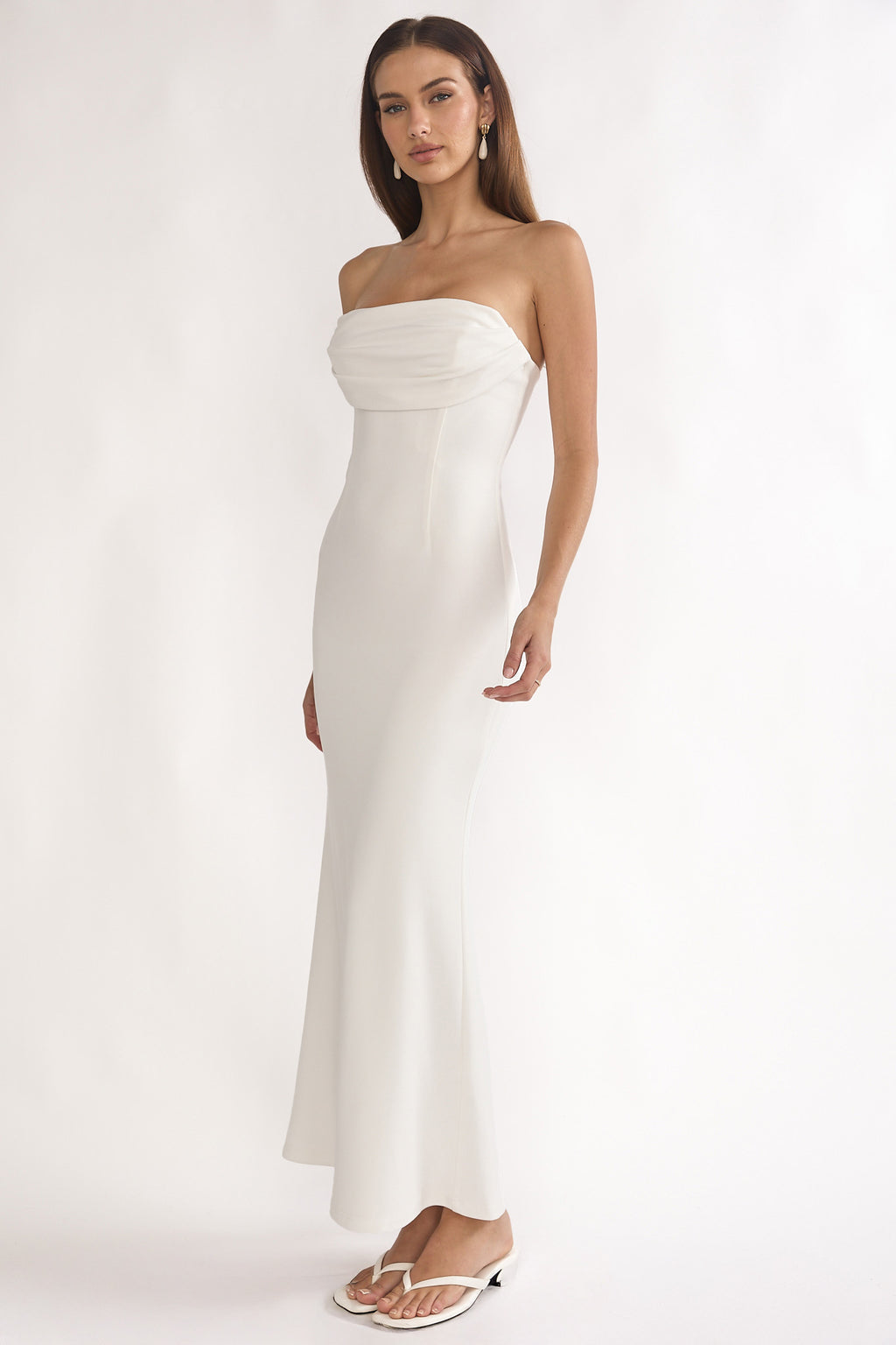 Well Versed Strapless Pleat Bust Maxi Dress White by Selfie Leslie Australia