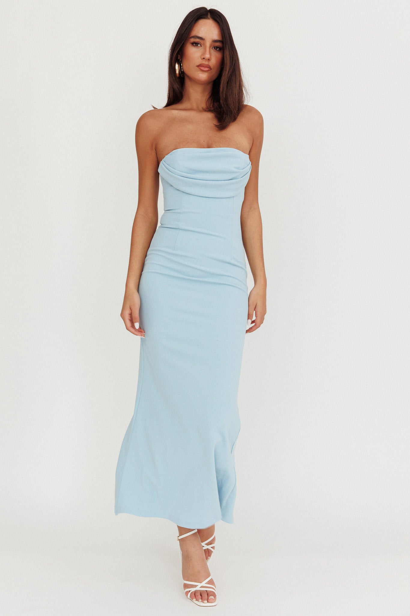 Well Versed Strapless Pleat Bust Maxi Dress Blue by Selfie Leslie Australia