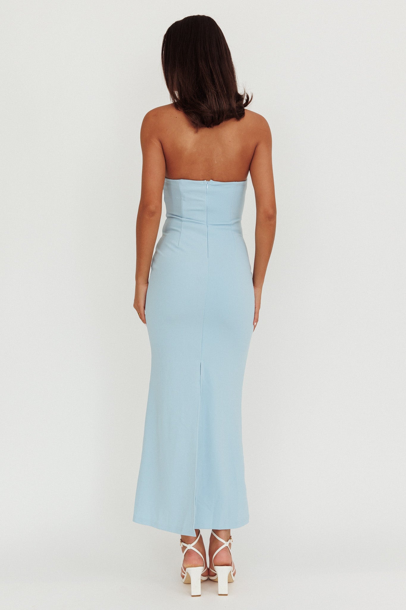 Well Versed Strapless Pleat Bust Maxi Dress Blue by Selfie Leslie Australia