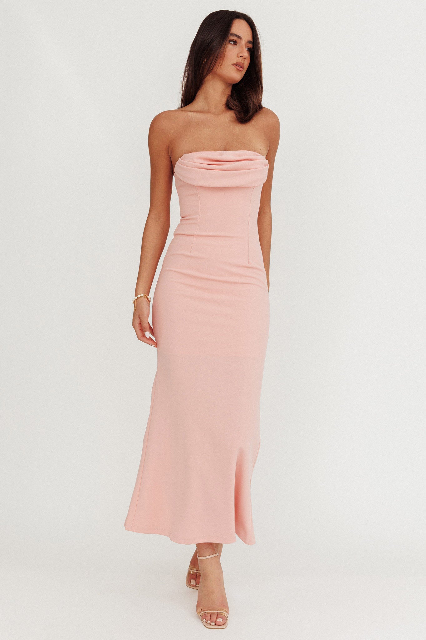 Well Versed Strapless Pleat Bust Maxi Dress Pink by Selfie Leslie Australia