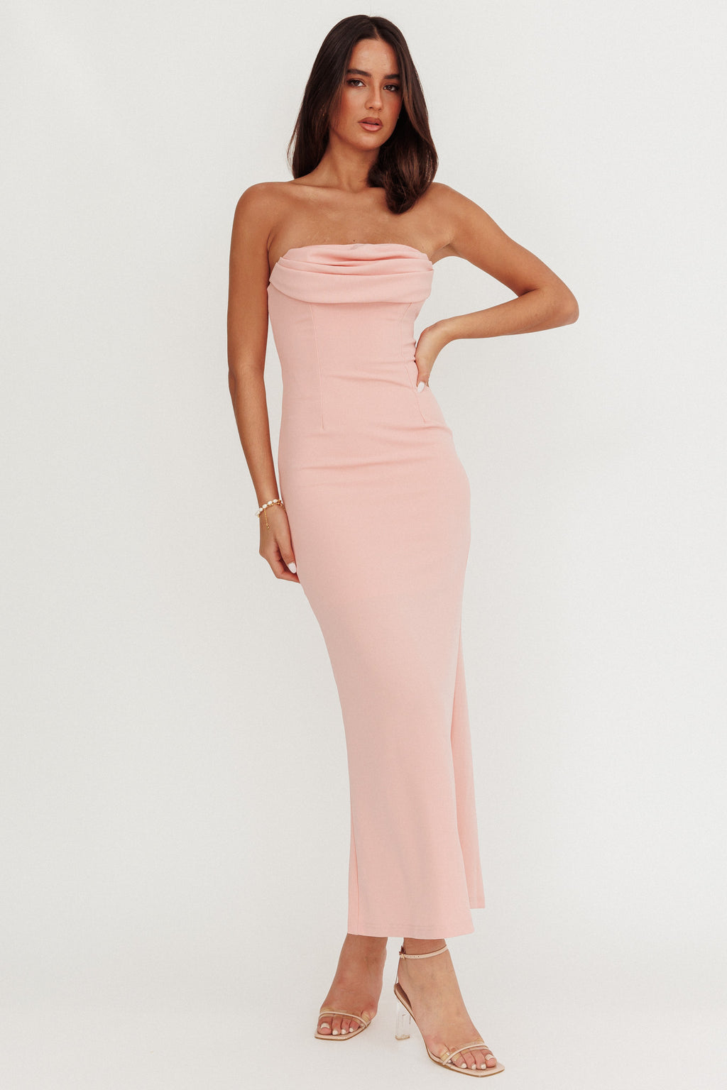 Well Versed Strapless Pleat Bust Maxi Dress Pink by Selfie Leslie Australia