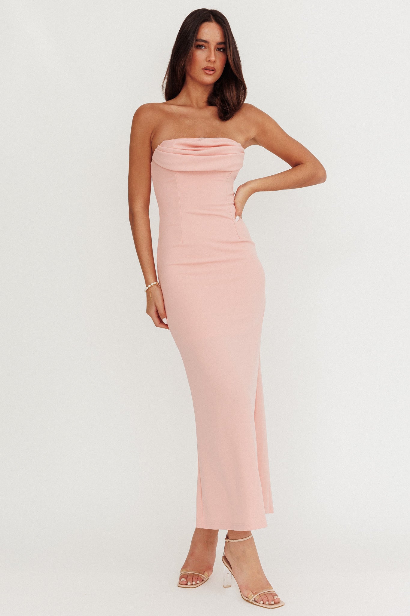 Well Versed Strapless Pleat Bust Maxi Dress Pink by Selfie Leslie Australia