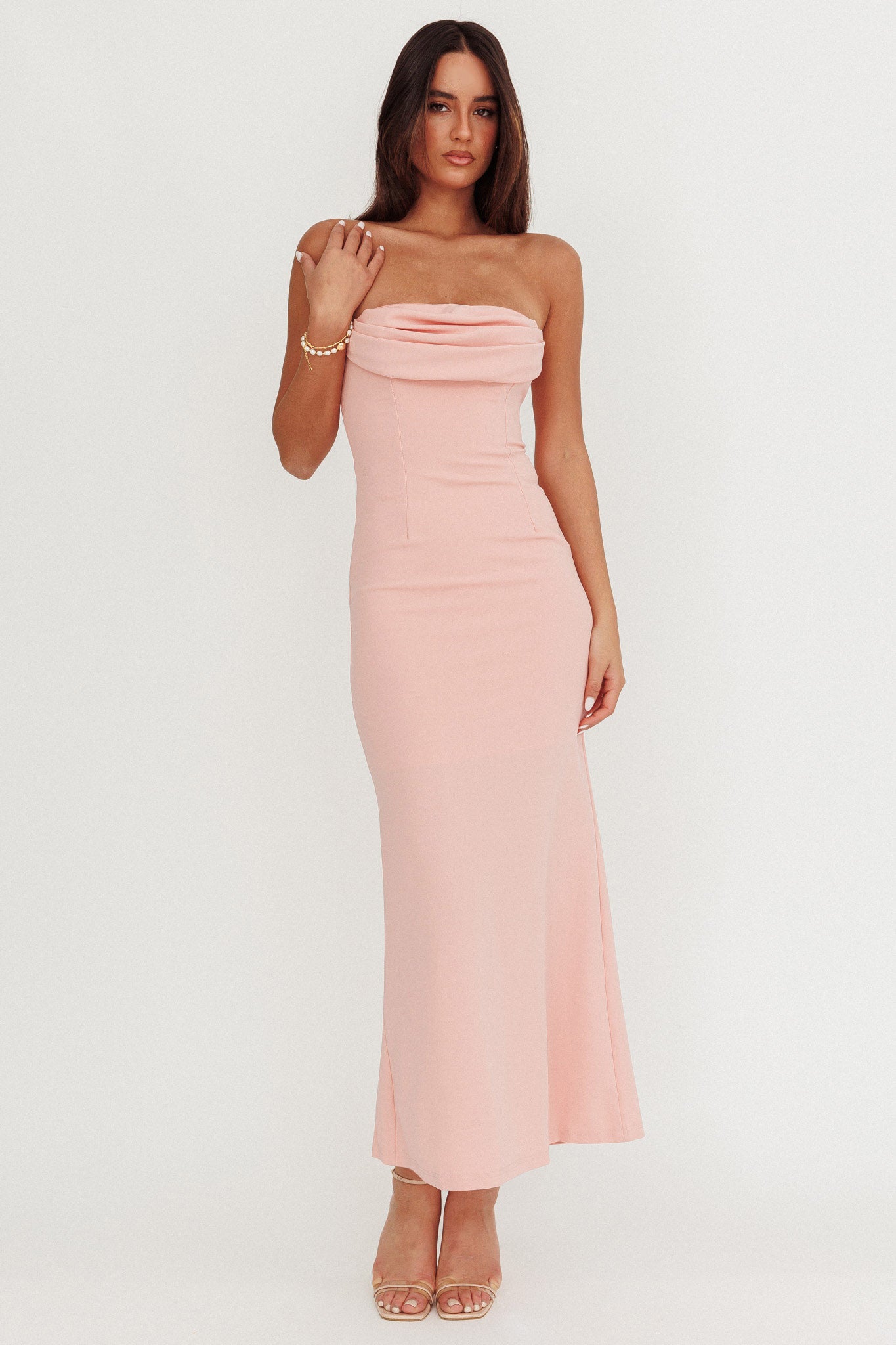 Well Versed Strapless Pleat Bust Maxi Dress Pink by Selfie Leslie Australia