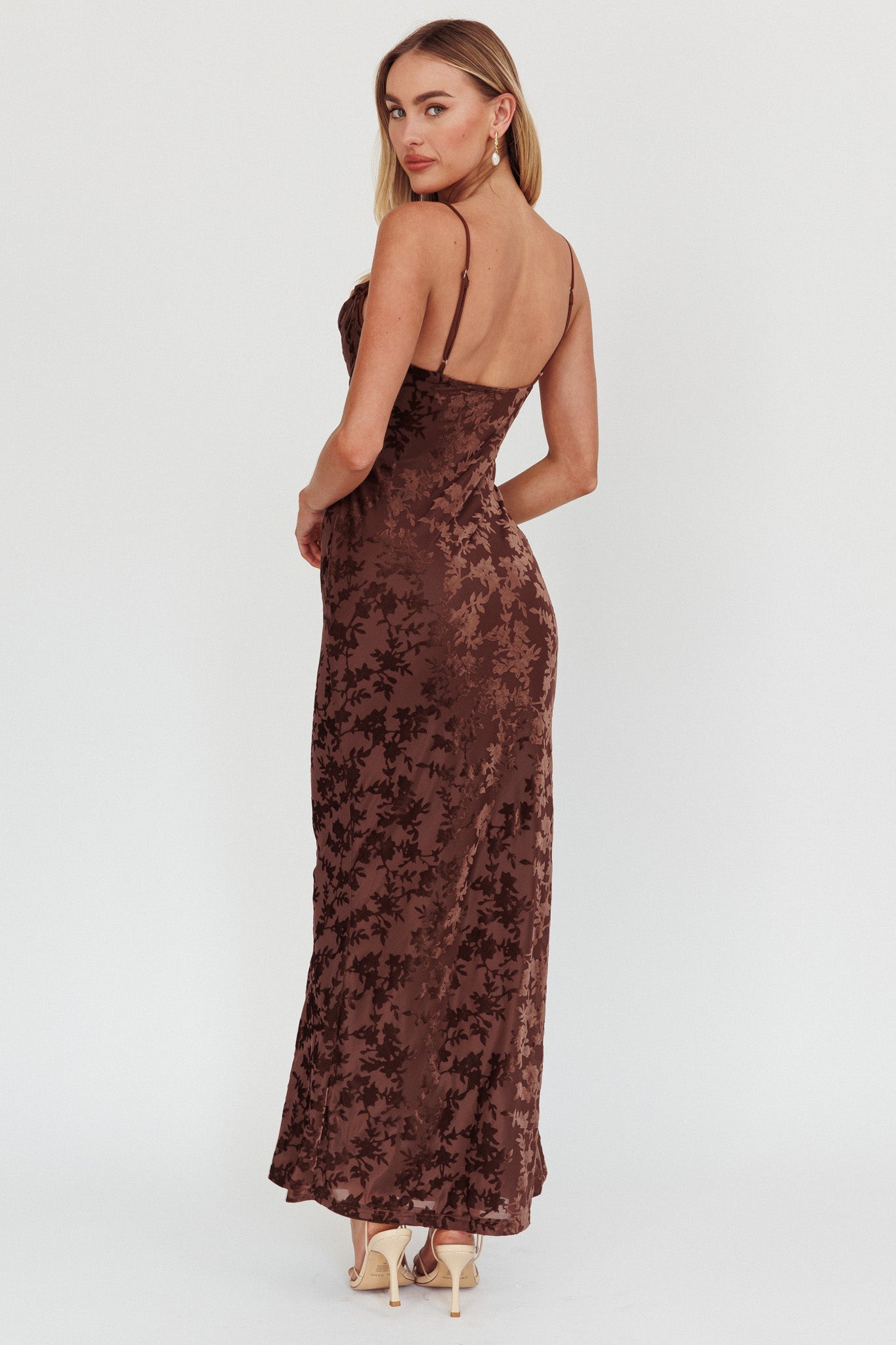 Well Versed Burnout Velvet Maxi Dress Chocolate by Selfie Leslie Australia