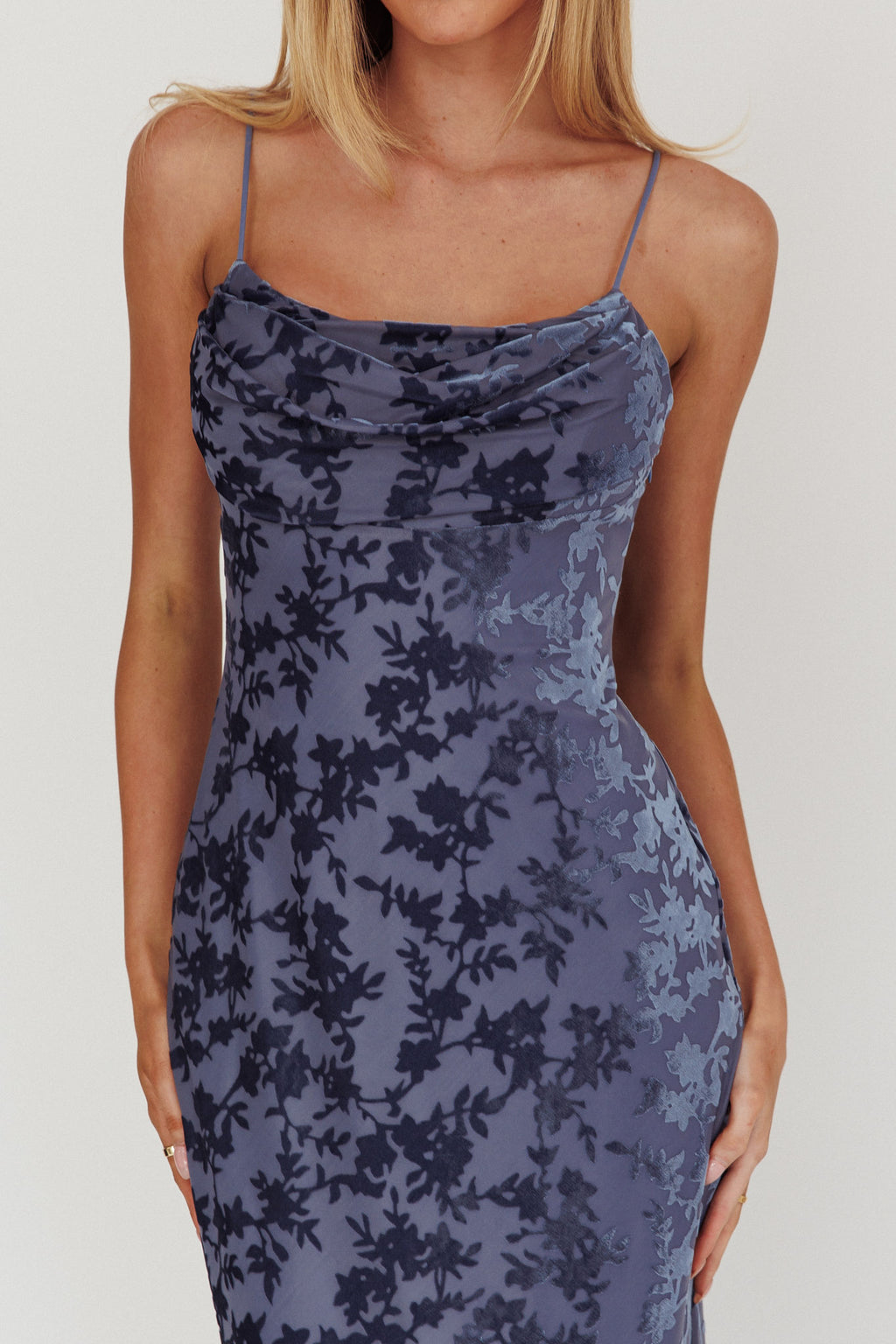 Well Versed Burnout Velvet Maxi Dress Slate Blue by Selfie Leslie Australia