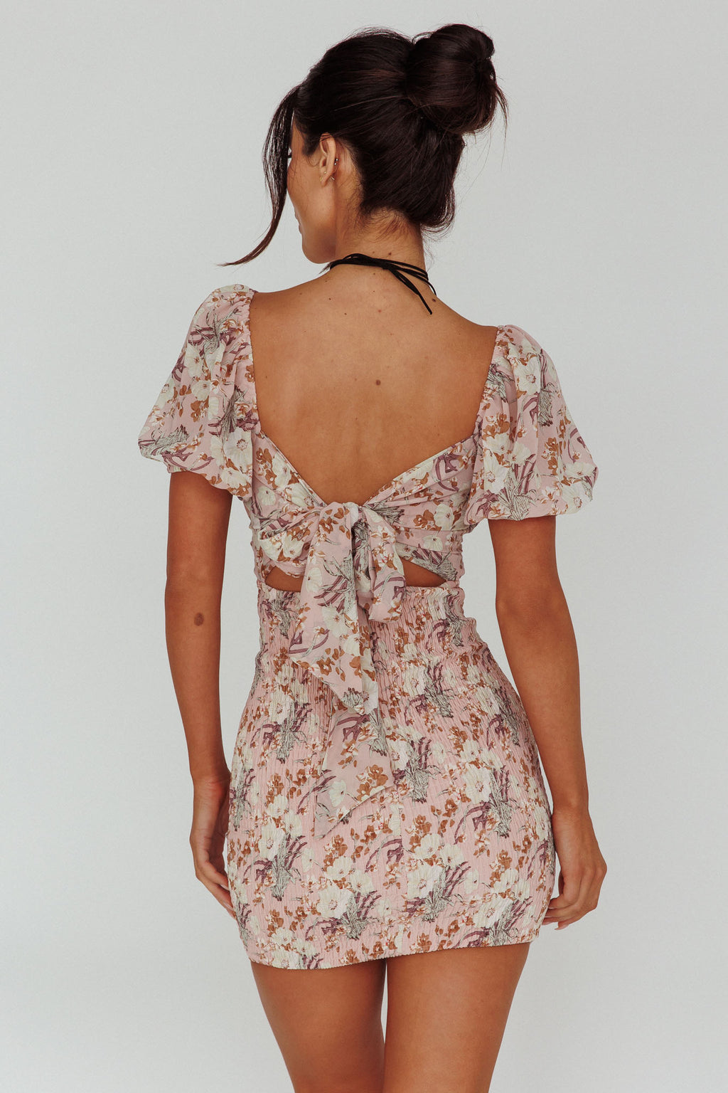Joie Puff Sleeve Shirred Dress Floral Blush by Selfie Leslie Australia