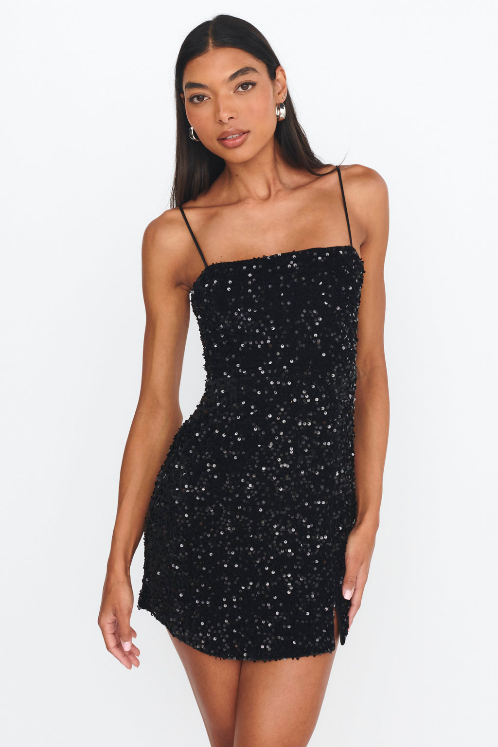 Atlanta Square Neckline Sequin Dress Black by Selfie Leslie Australia
