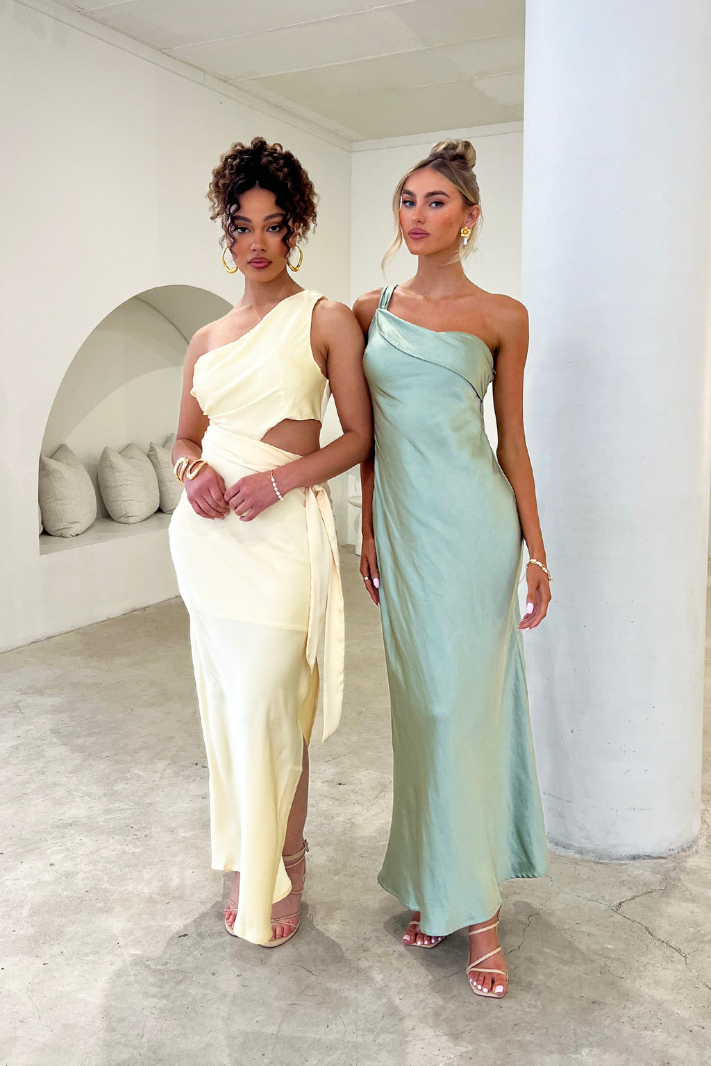 Abloom One Shoulder Satin Maxi Dress Butter by Selfie Leslie Australia