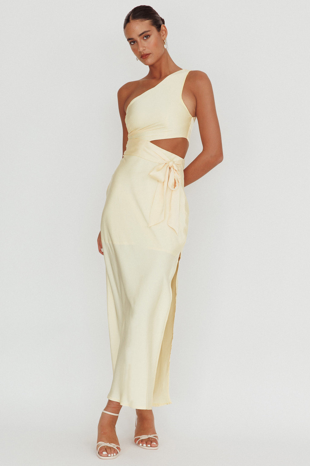 Abloom One Shoulder Satin Maxi Dress Butter by Selfie Leslie Australia