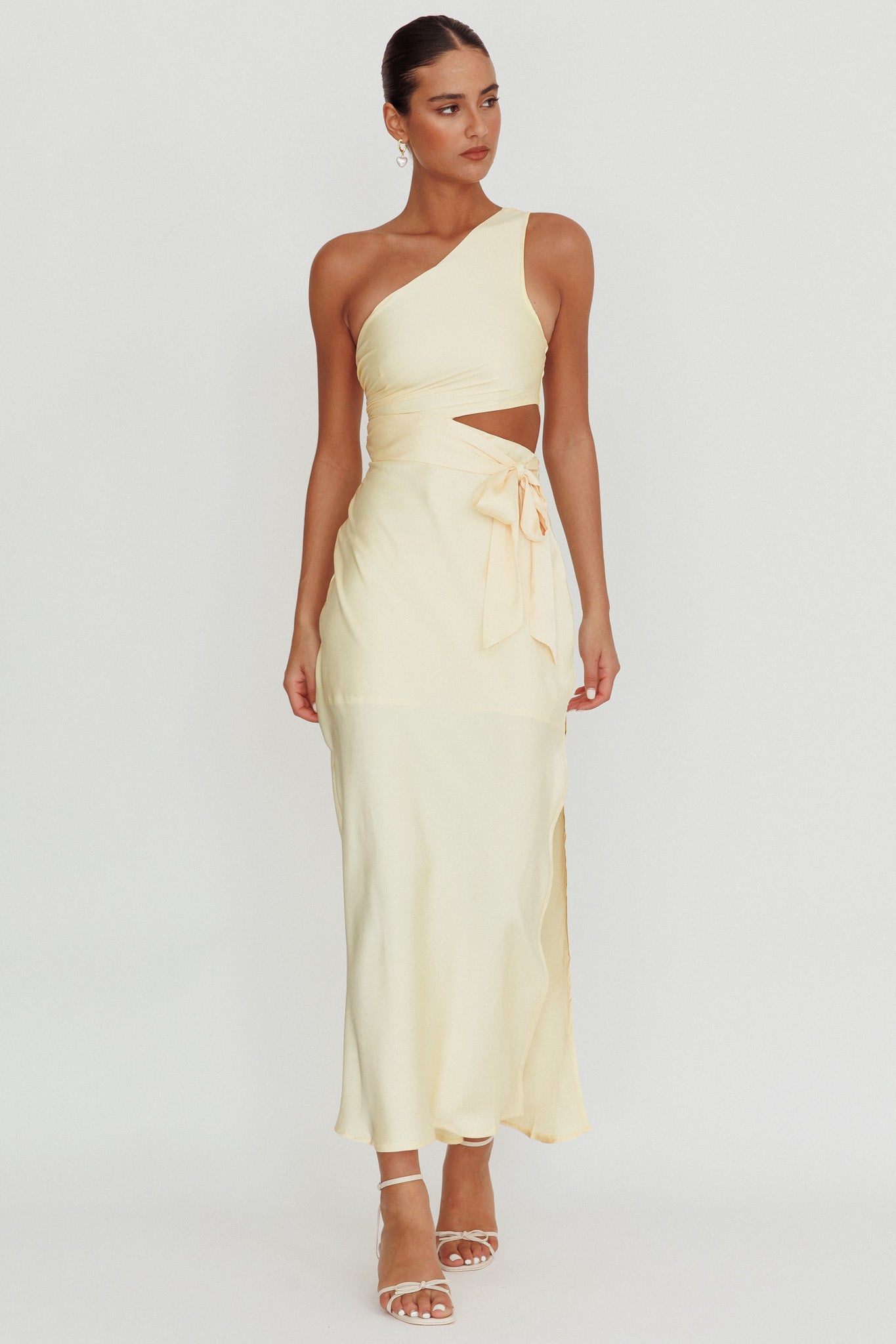 Abloom One Shoulder Satin Maxi Dress Butter by Selfie Leslie Australia