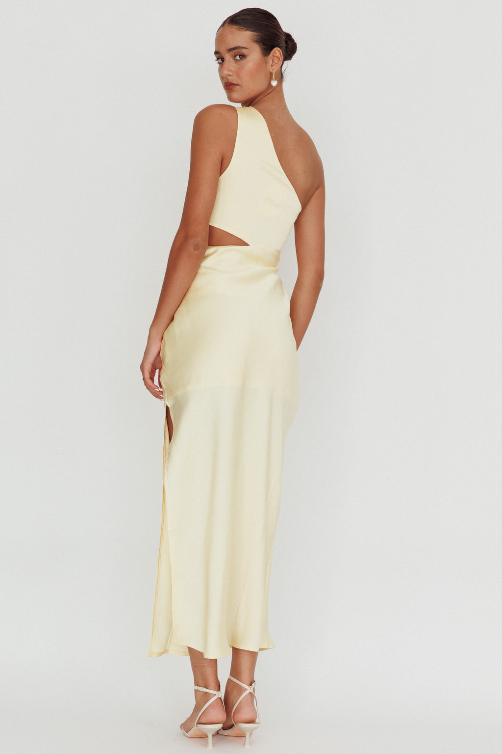 Abloom One Shoulder Satin Maxi Dress Butter by Selfie Leslie Australia