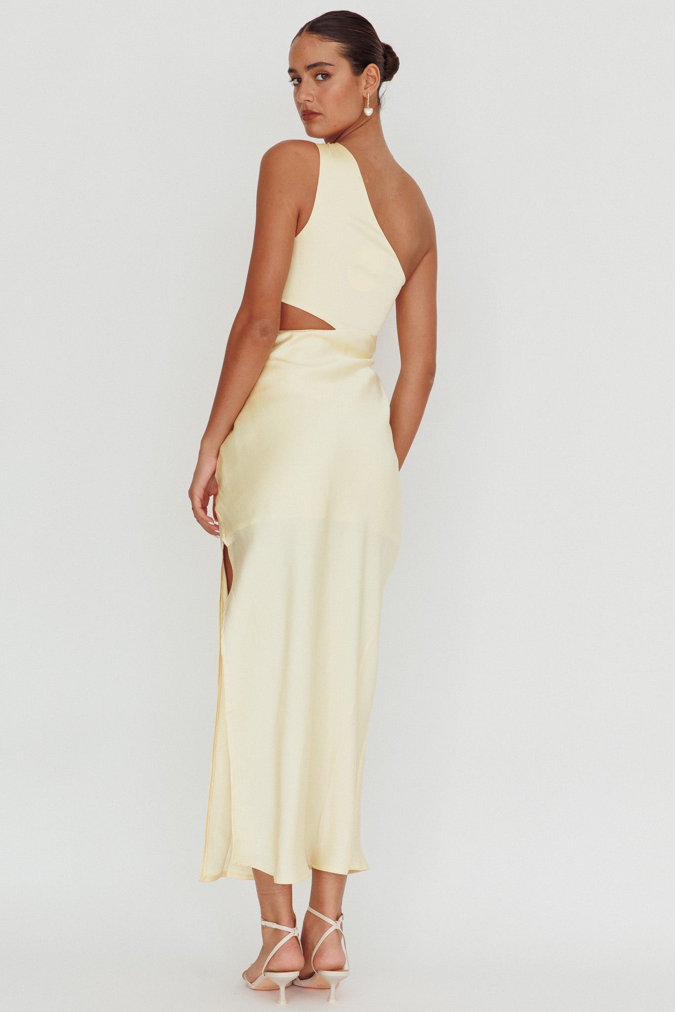 Abloom One Shoulder Satin Maxi Dress Butter by Selfie Leslie Australia