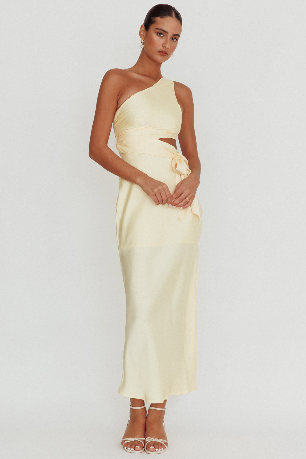 Abloom One Shoulder Satin Maxi Dress Butter by Selfie Leslie Australia