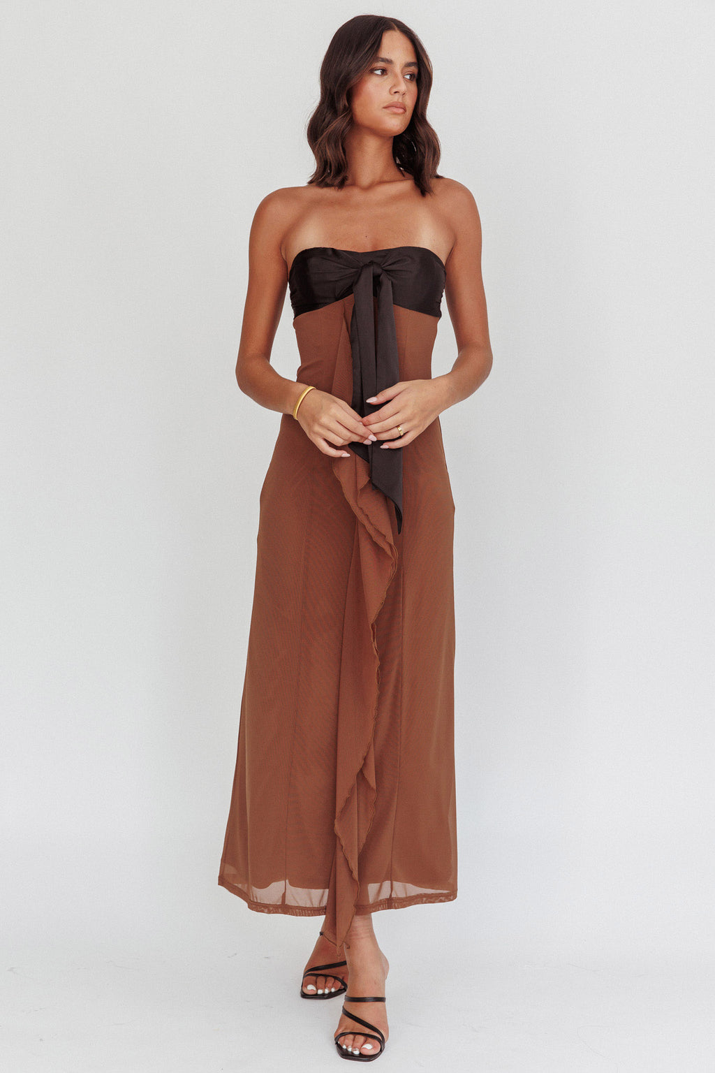 Keep Her Wild Strapless Tied Bust Dress Cedar by Selfie Leslie Australia