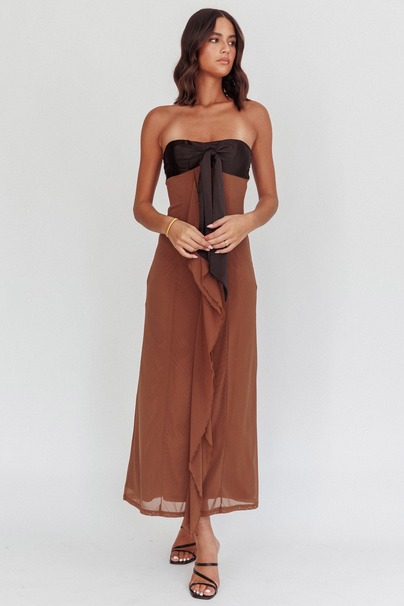 Keep Her Wild Strapless Tied Bust Dress Cedar by Selfie Leslie Australia