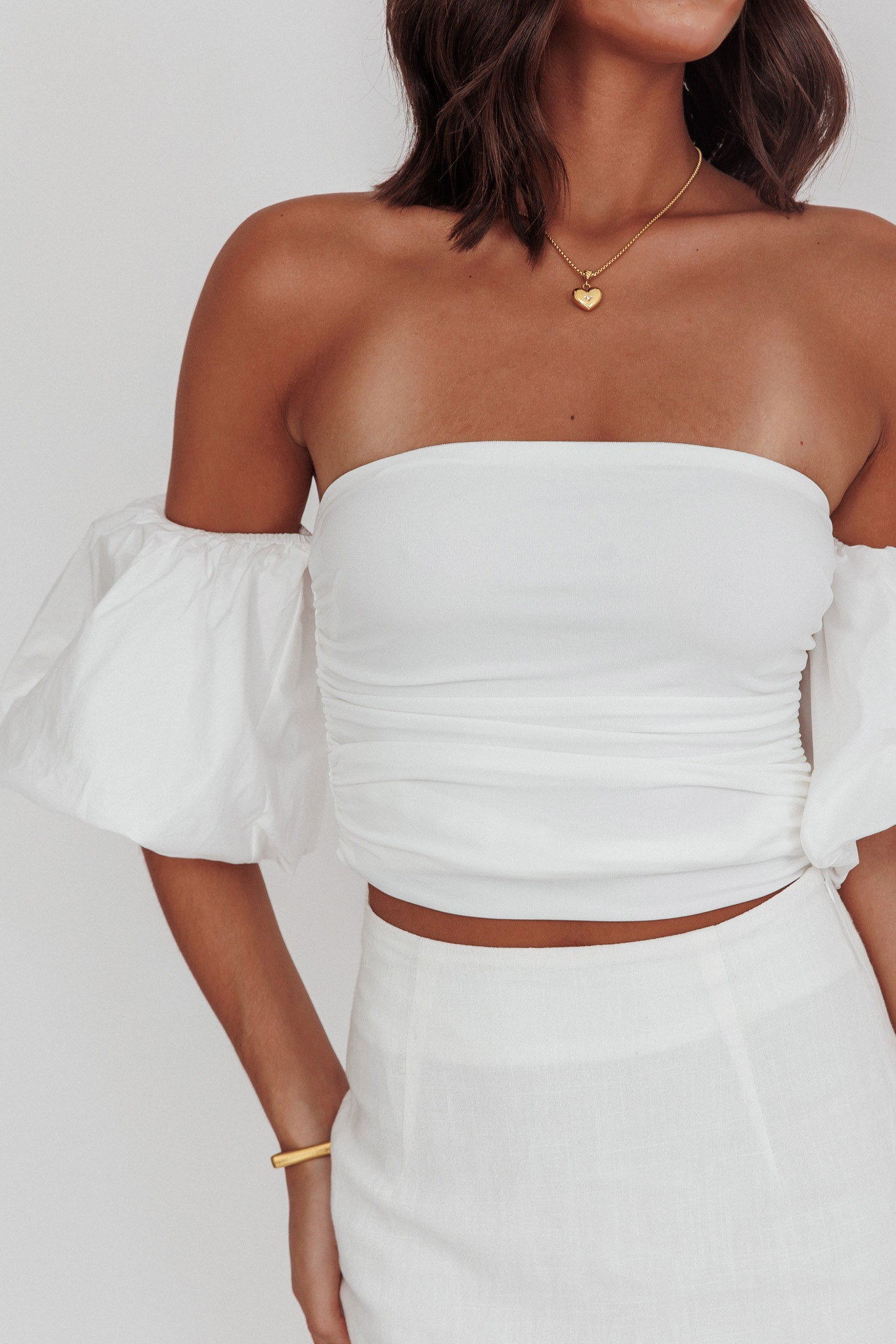 Summer Fridays Puff Sleeve Crop Top White by Selfie Leslie Australia