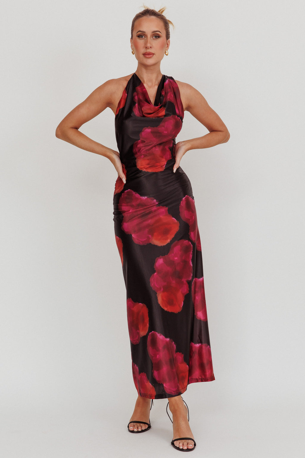 Lustrous Cowl Neck Maxi Dress Pink by Selfie Leslie Australia