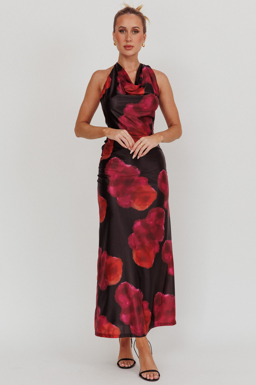 Lustrous Cowl Neck Maxi Dress Pink by Selfie Leslie Australia