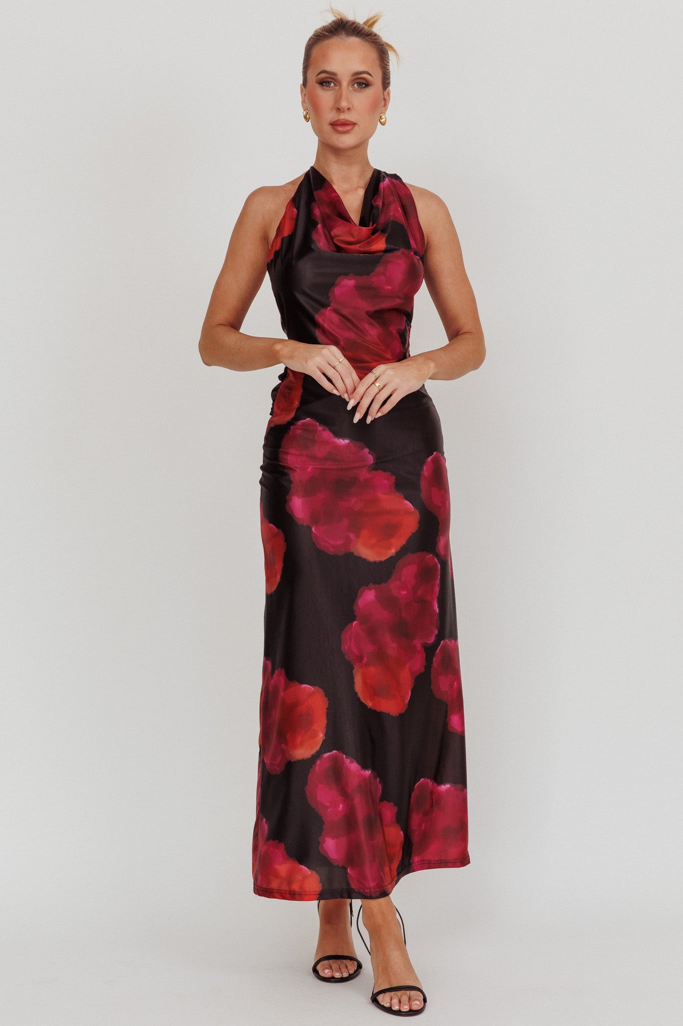 Lustrous Cowl Neck Maxi Dress Pink by Selfie Leslie Australia