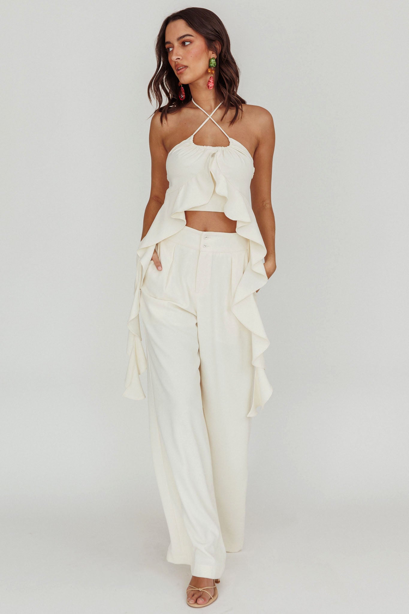 Songbird Halterneck Ruffle Cami Top by Selfie Leslie Australia