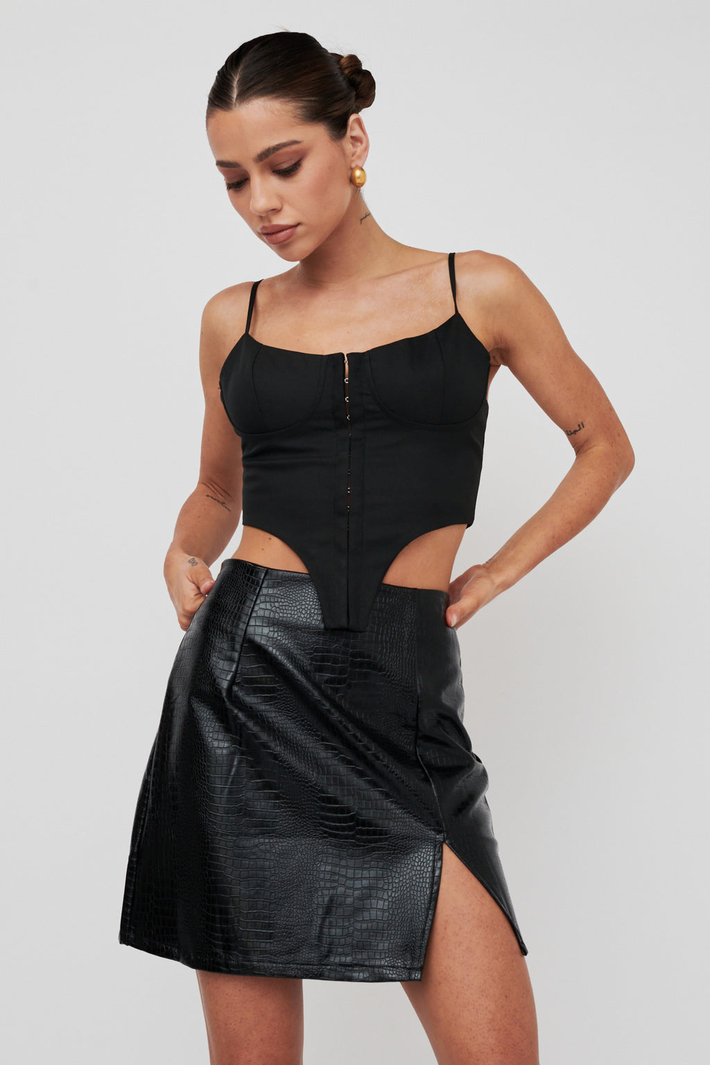 Darwin Embossed Mini Skirt Black by Selfie Leslie Australia