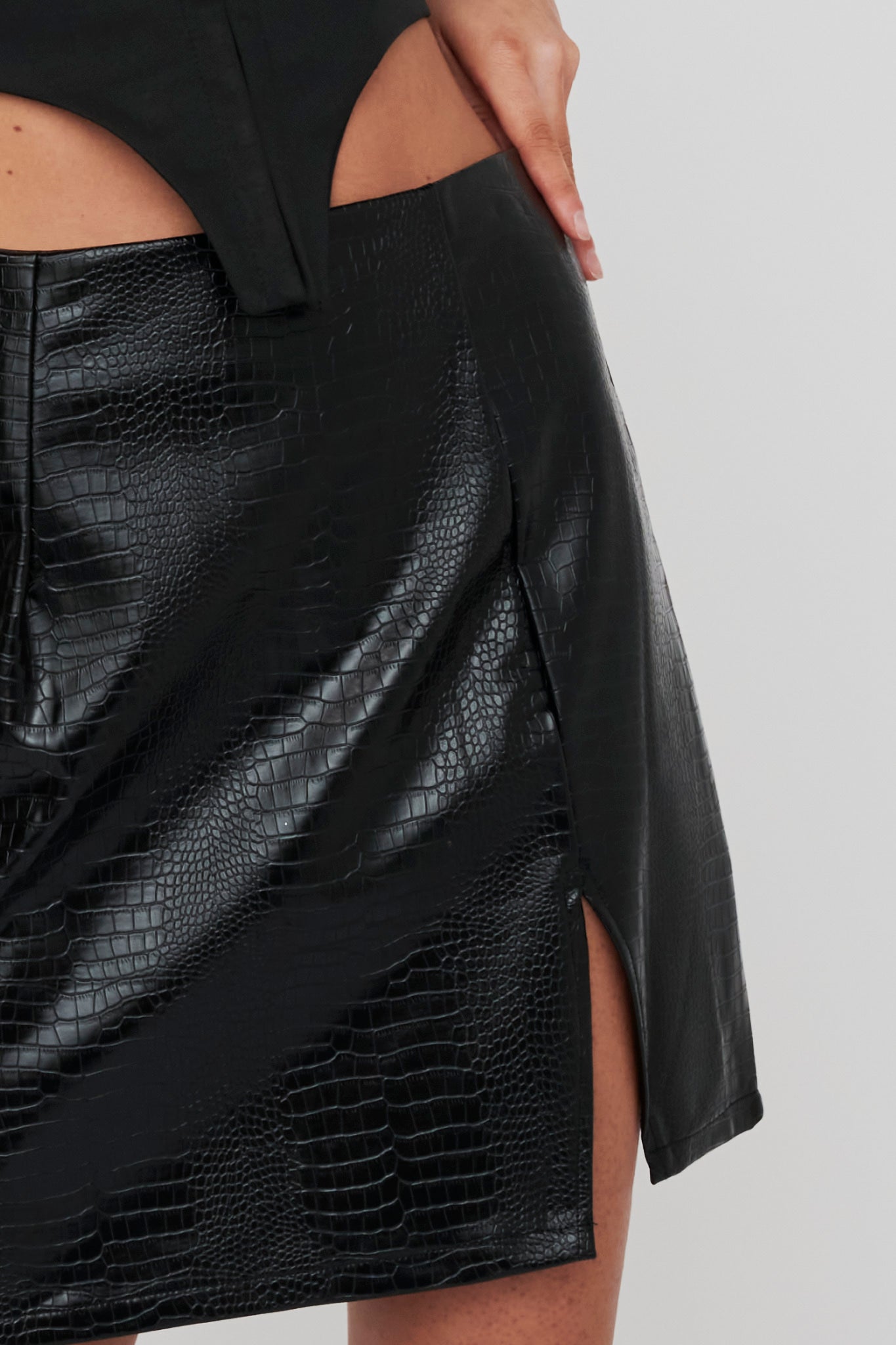 Darwin Embossed Mini Skirt Black by Selfie Leslie Australia