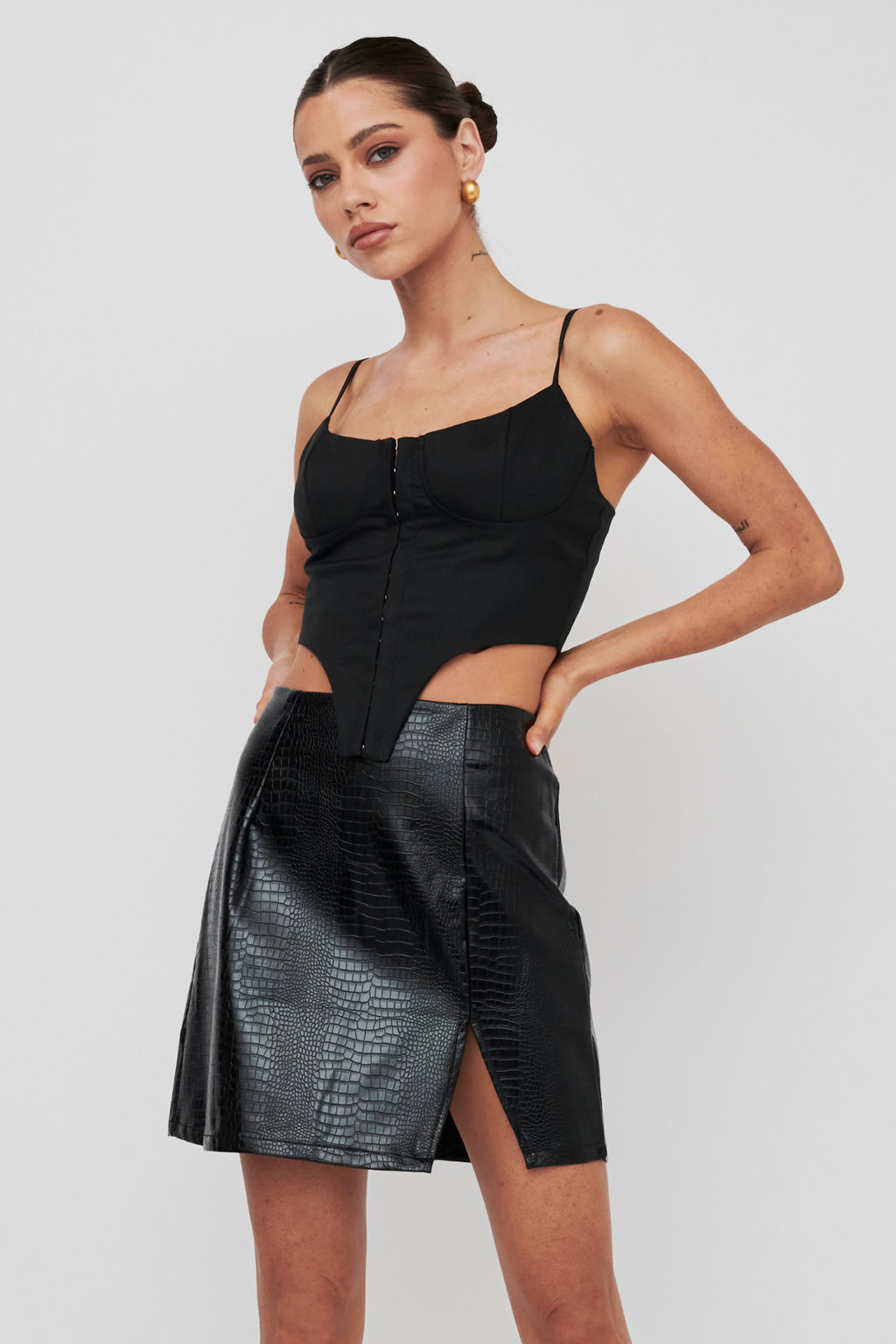 Darwin Embossed Mini Skirt Black by Selfie Leslie Australia