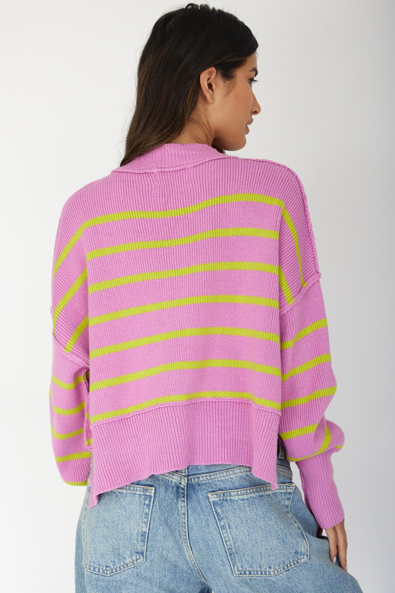 Fly High Drop Shoulder Knit Sweater Stripe Purple by Selfie Leslie Australia