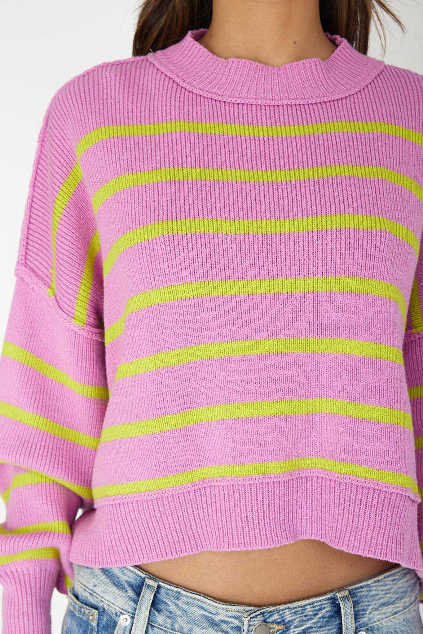 Fly High Drop Shoulder Knit Sweater Stripe Purple by Selfie Leslie Australia