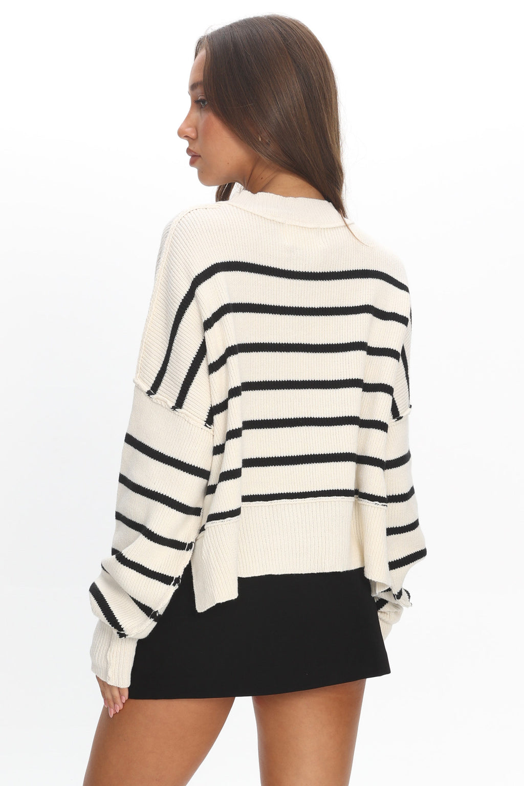 Fly High Drop Shoulder Knit Sweater Stripe Beige by Selfie Leslie Australia