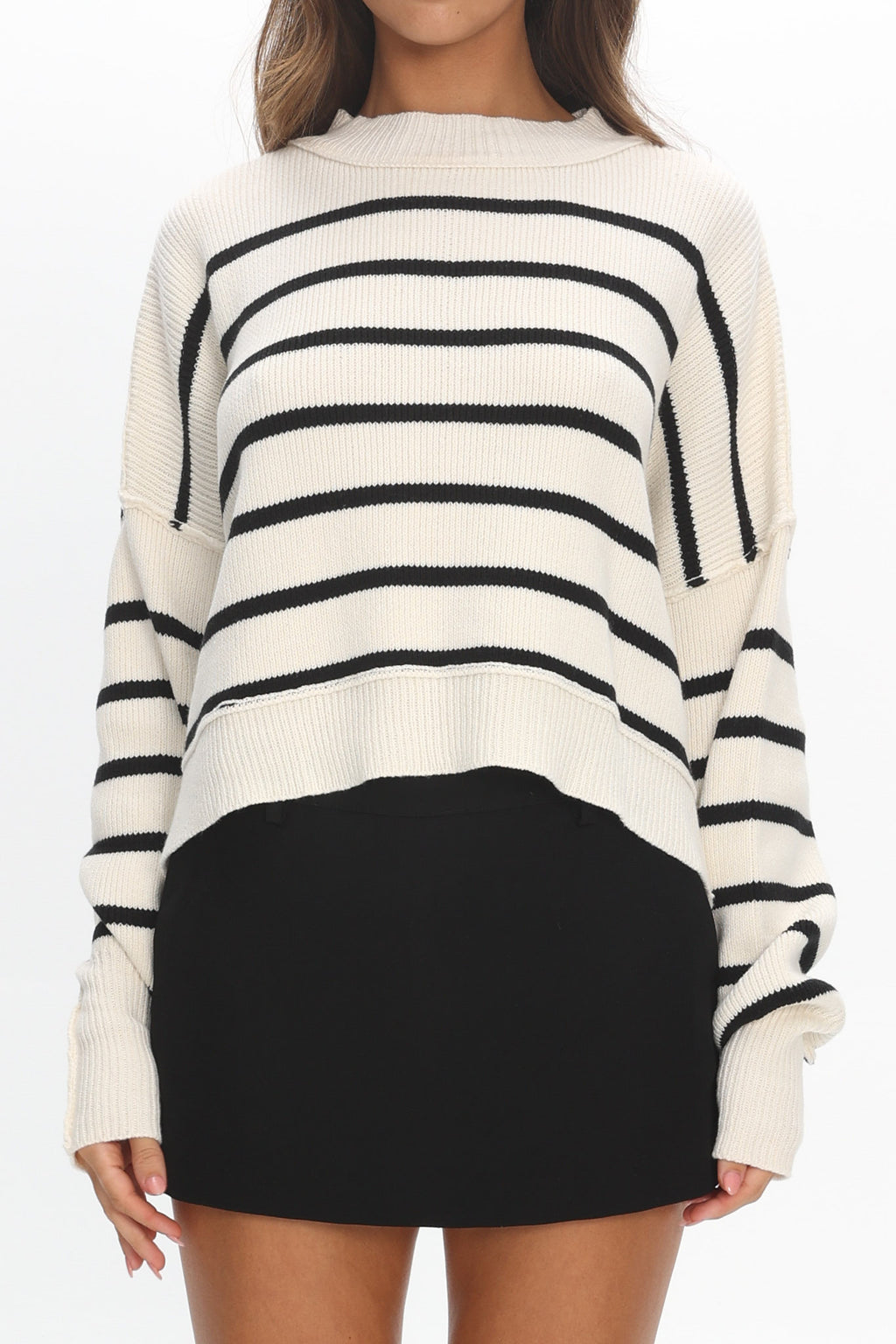 Fly High Drop Shoulder Knit Sweater Stripe Beige by Selfie Leslie Australia
