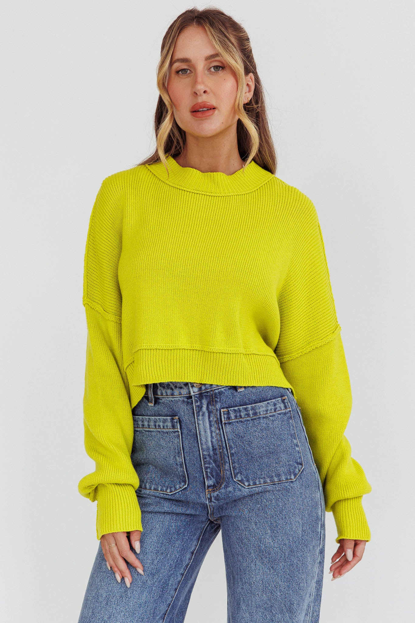Morning Frost Crop Ribbed Knit Sweater Green by Selfie Leslie Australia