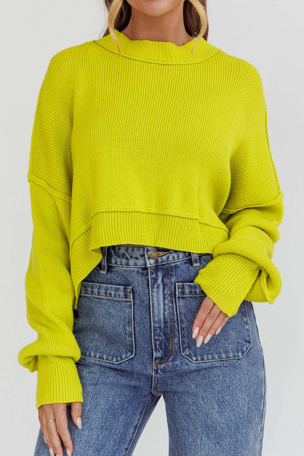 Morning Frost Crop Ribbed Knit Sweater Green by Selfie Leslie Australia