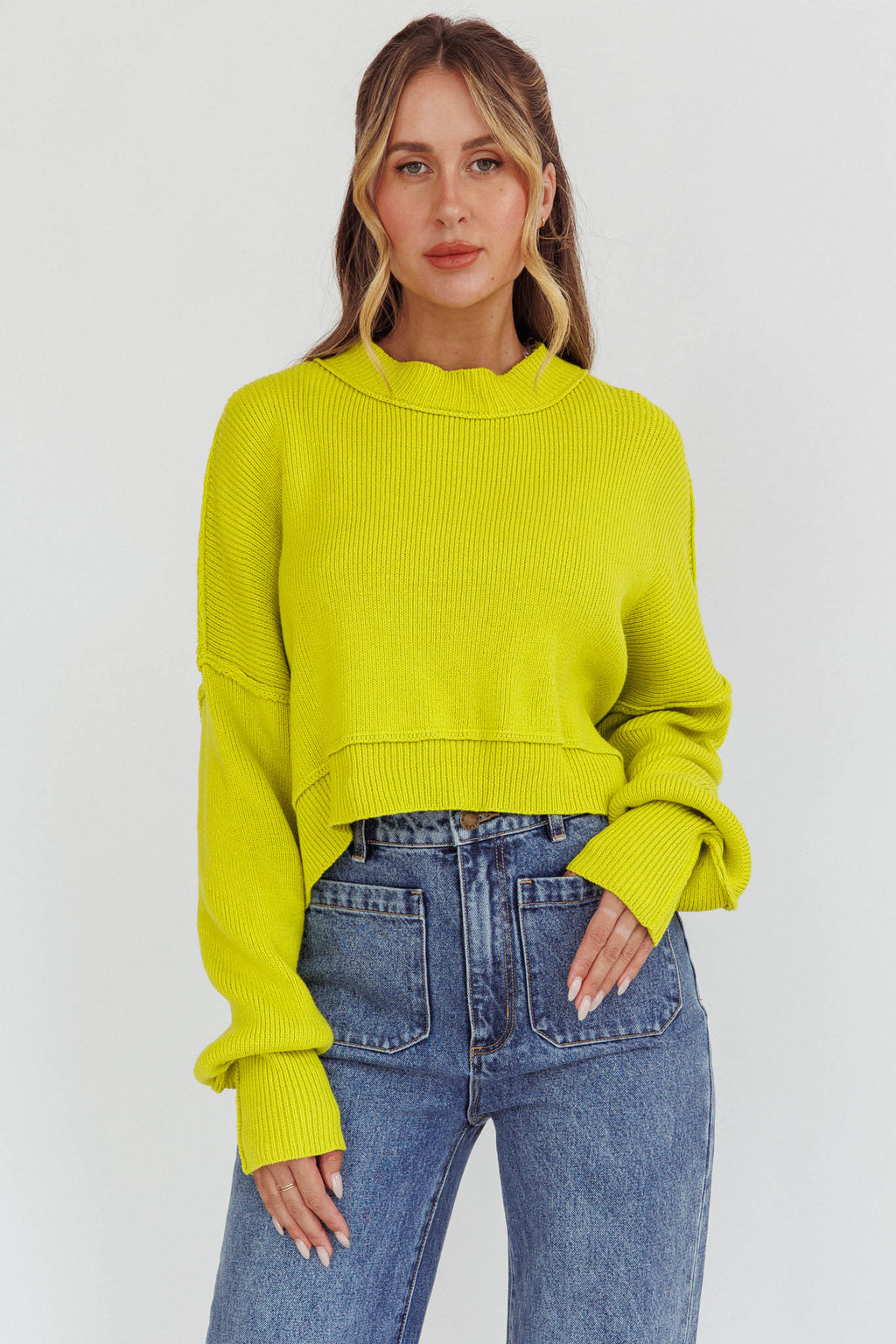 Morning Frost Crop Ribbed Knit Sweater Green by Selfie Leslie Australia