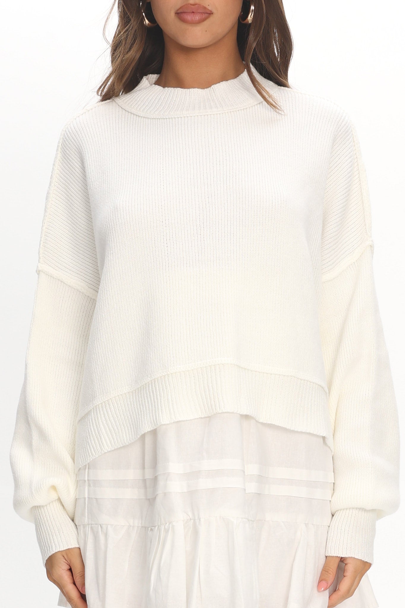 Morning Frost Crop Ribbed Knit Sweater White by Selfie Leslie Australia