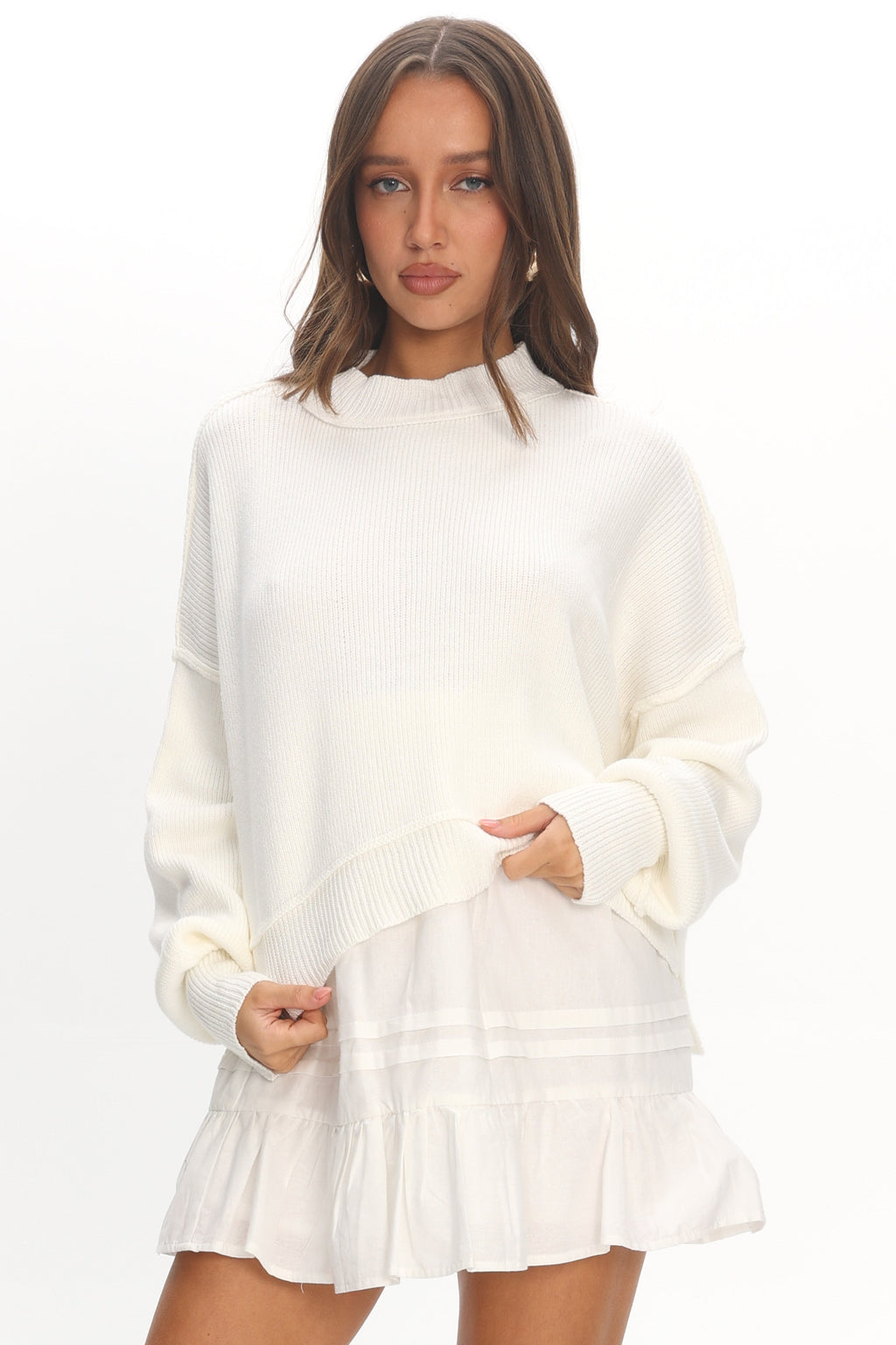 Morning Frost Crop Ribbed Knit Sweater White by Selfie Leslie Australia