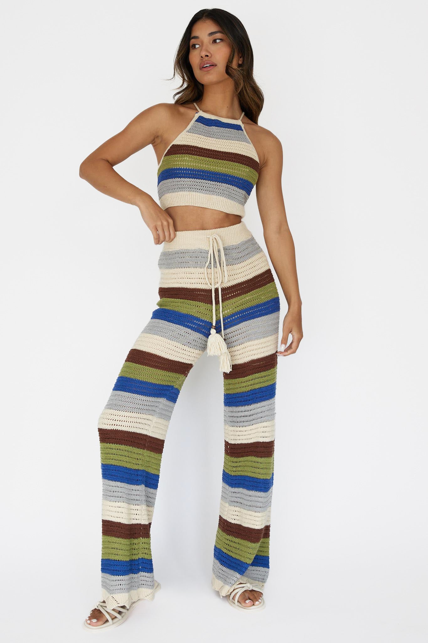 Dream Believer Crochet Pants Stripe Blue Multi | Selfie Leslie