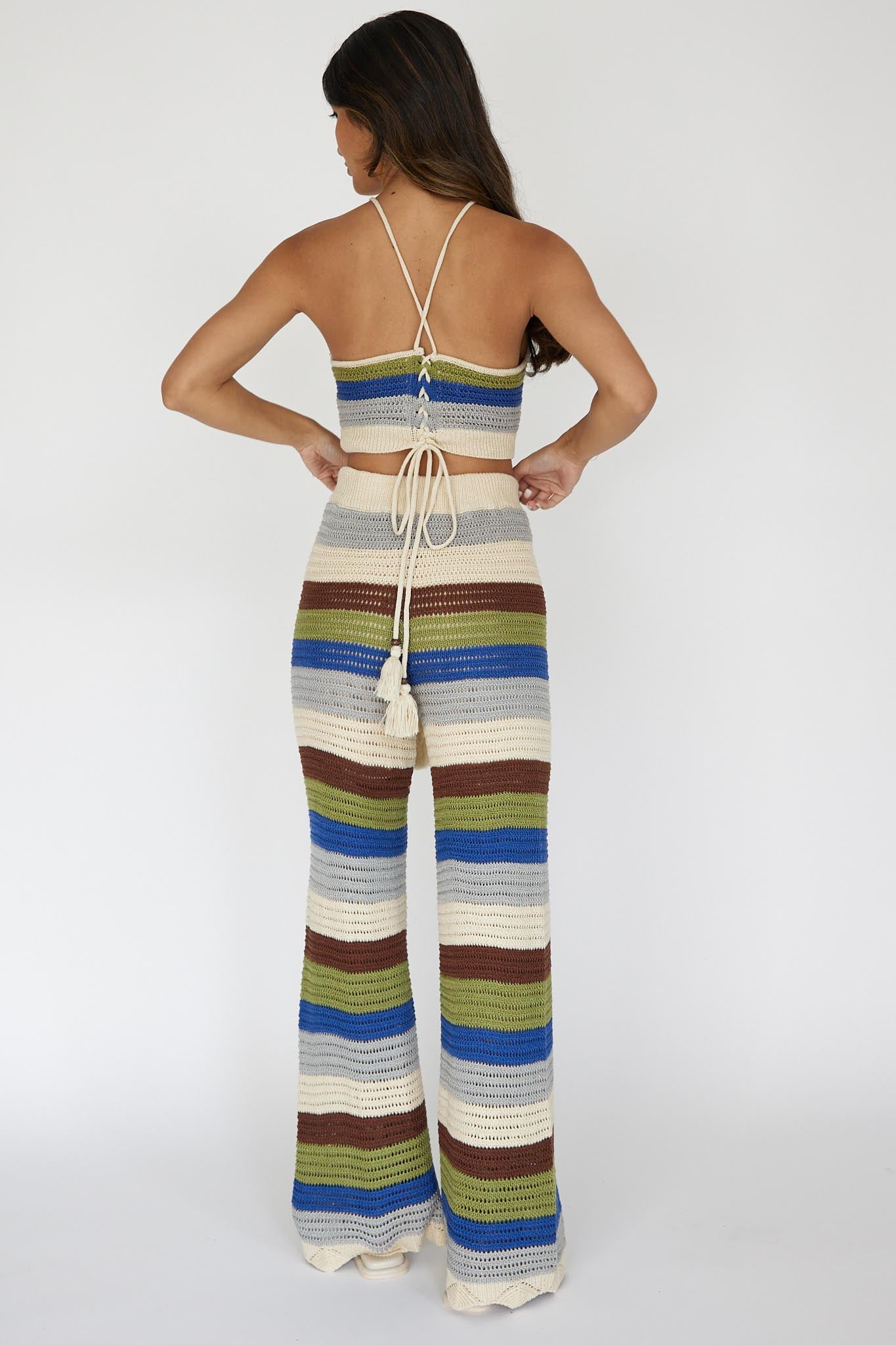 Dream Believer Crochet Pants Stripe Blue Multi by Selfie Leslie Australia
