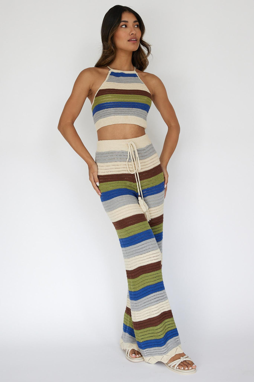 Dream Believer Crochet Pants Stripe Blue Multi by Selfie Leslie Australia