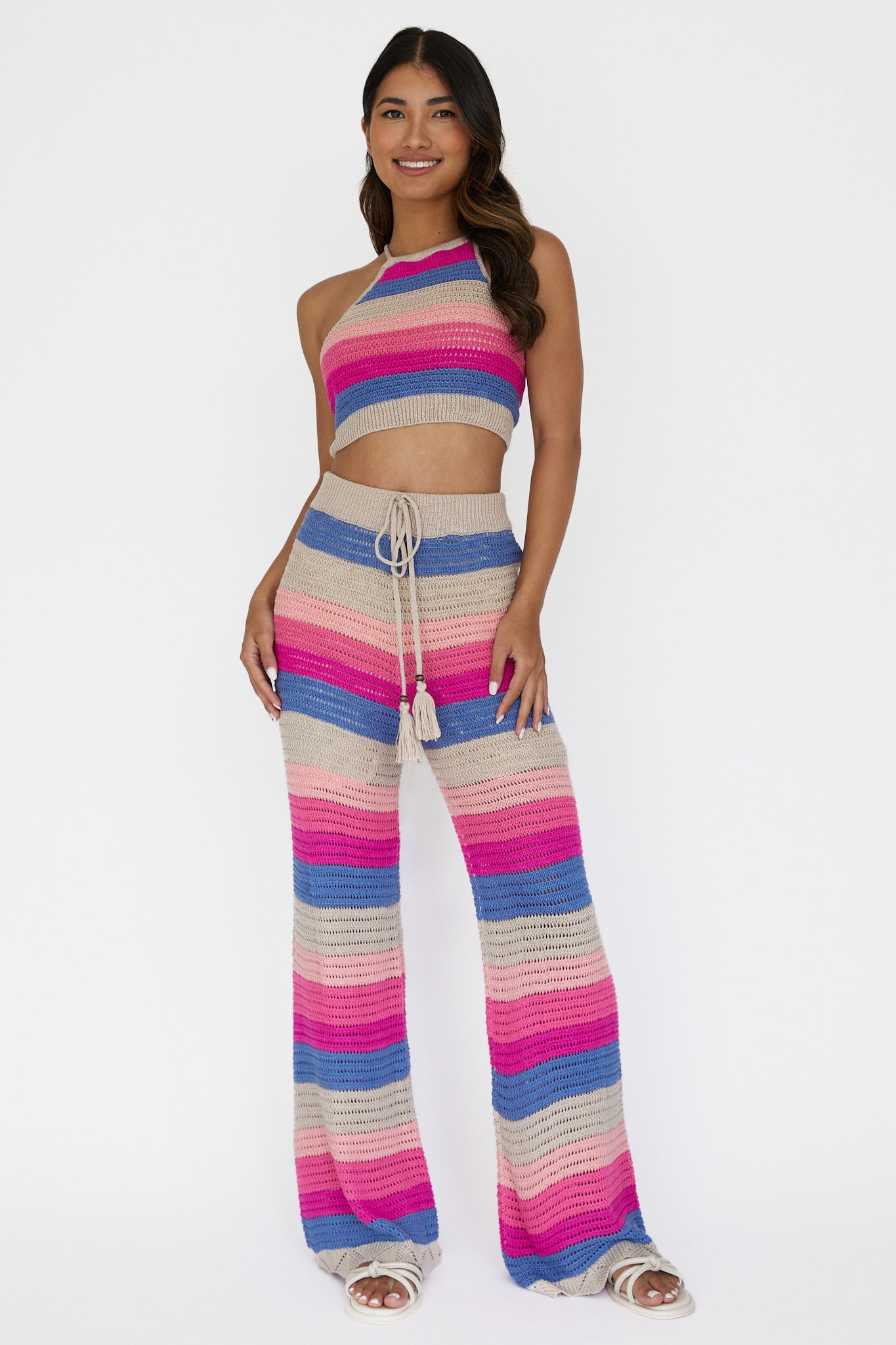 Dream Believer Crochet Pants Stripe Pink Multi by Selfie Leslie Australia