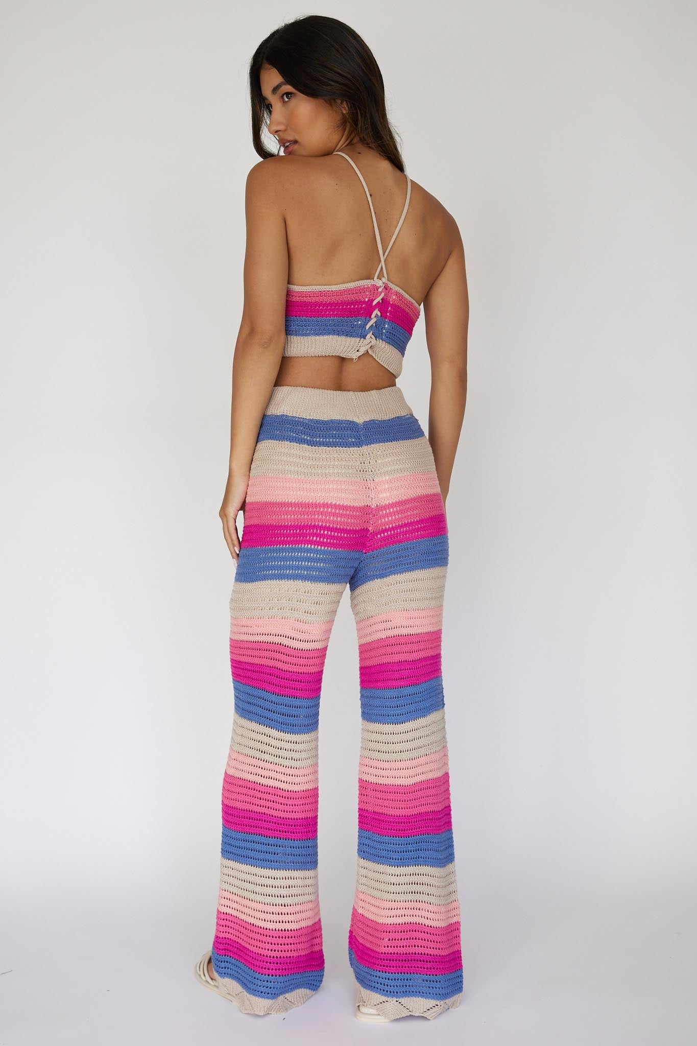 Dream Believer Crochet Pants Stripe Pink Multi by Selfie Leslie Australia
