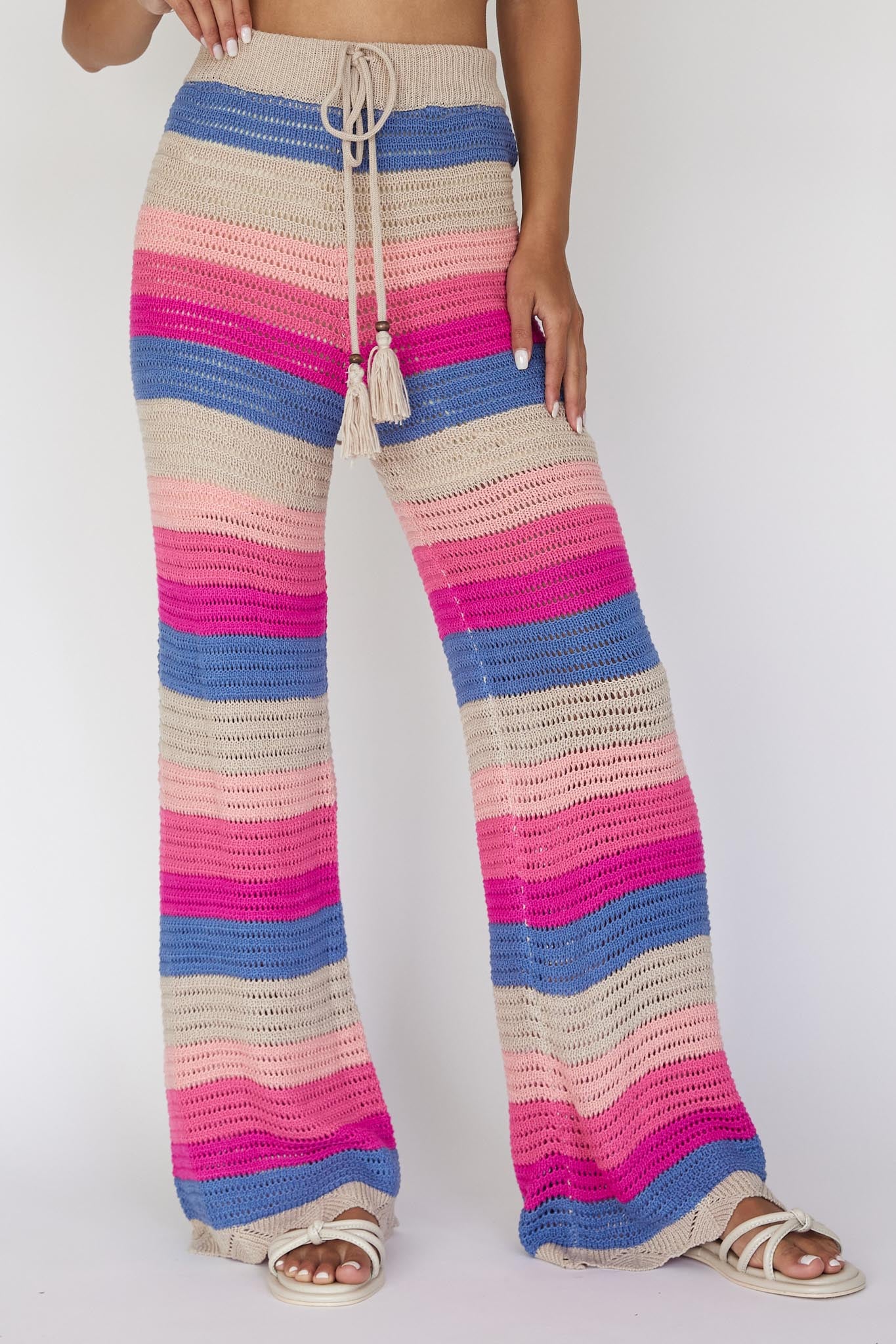 Dream Believer Crochet Pants Stripe Pink Multi by Selfie Leslie Australia