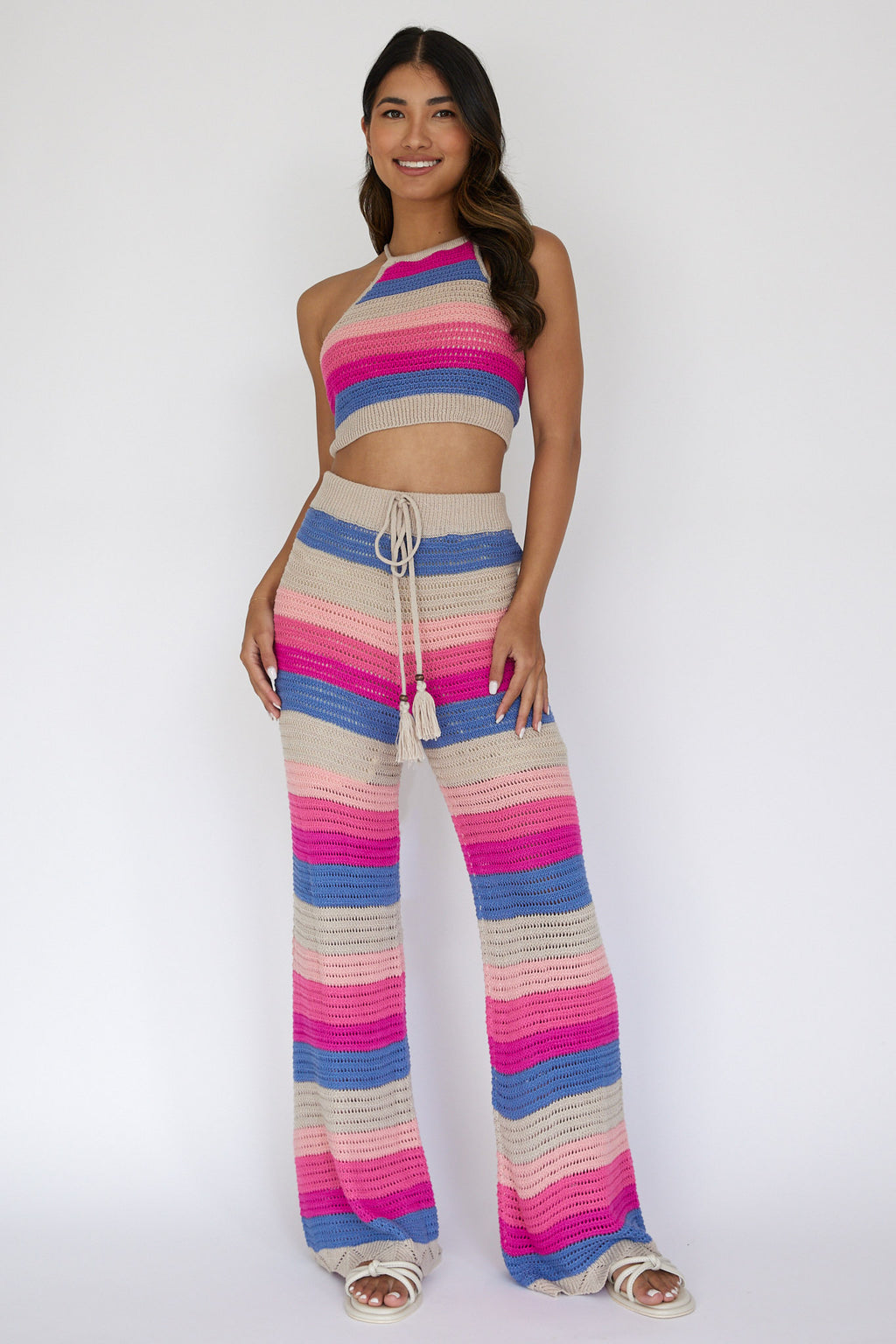 Dream Believer Crochet Tied Top Stripe Pink Multi by Selfie Leslie Australia