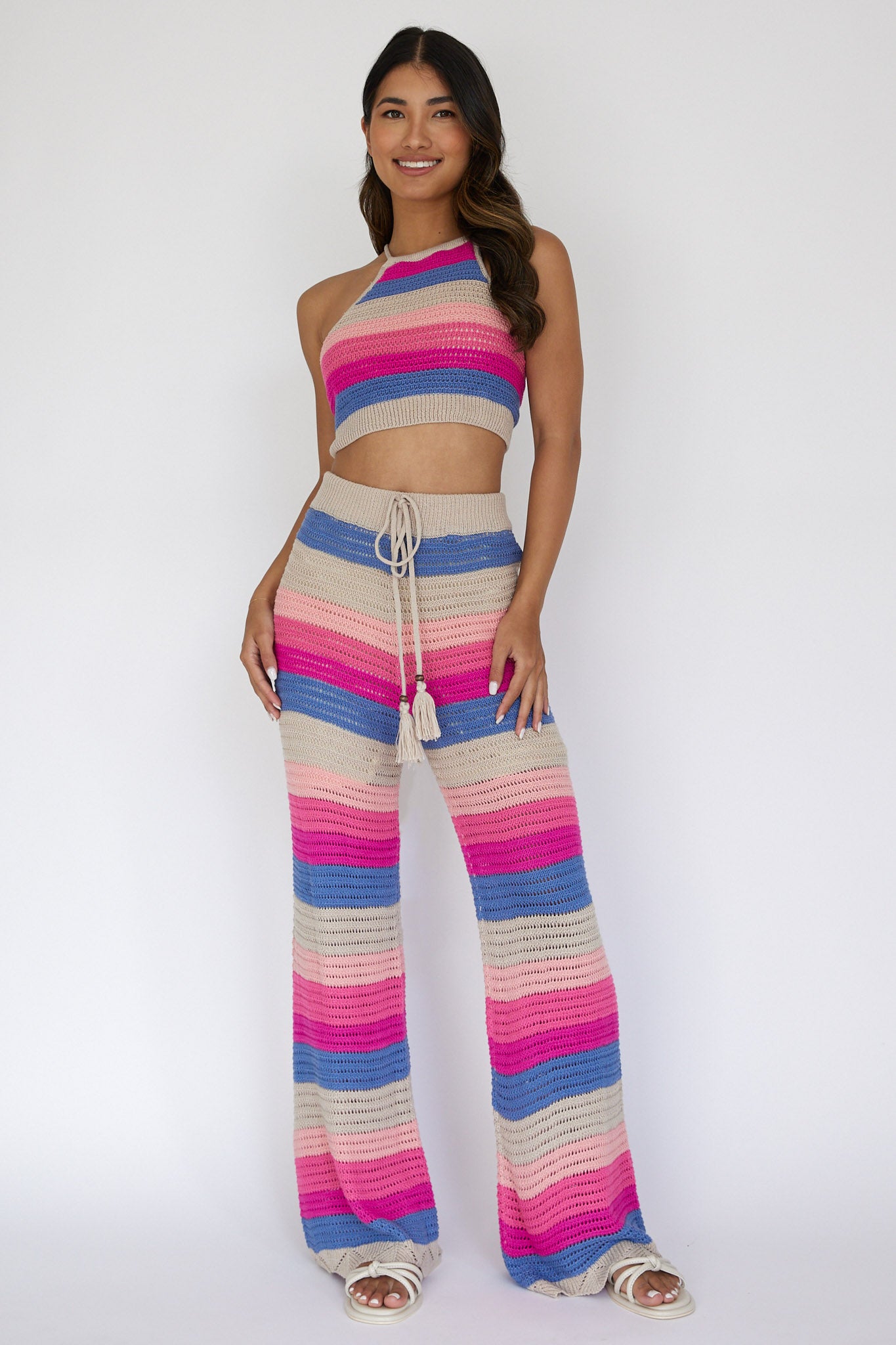 Dream Believer Crochet Tied Top Stripe Pink Multi by Selfie Leslie Australia