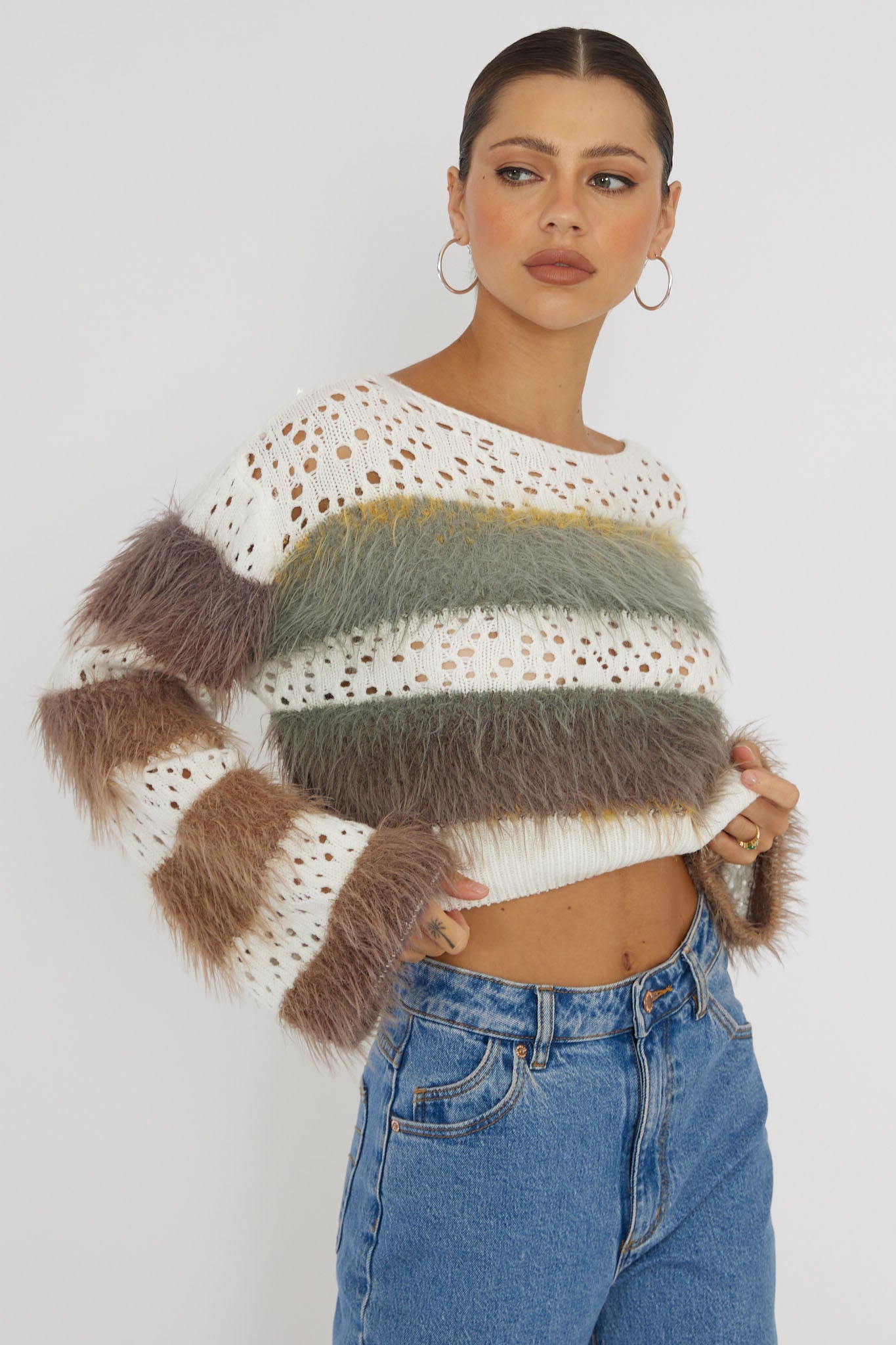 Borealis Fur Trim Knit Sweater Brown by Selfie Leslie Australia